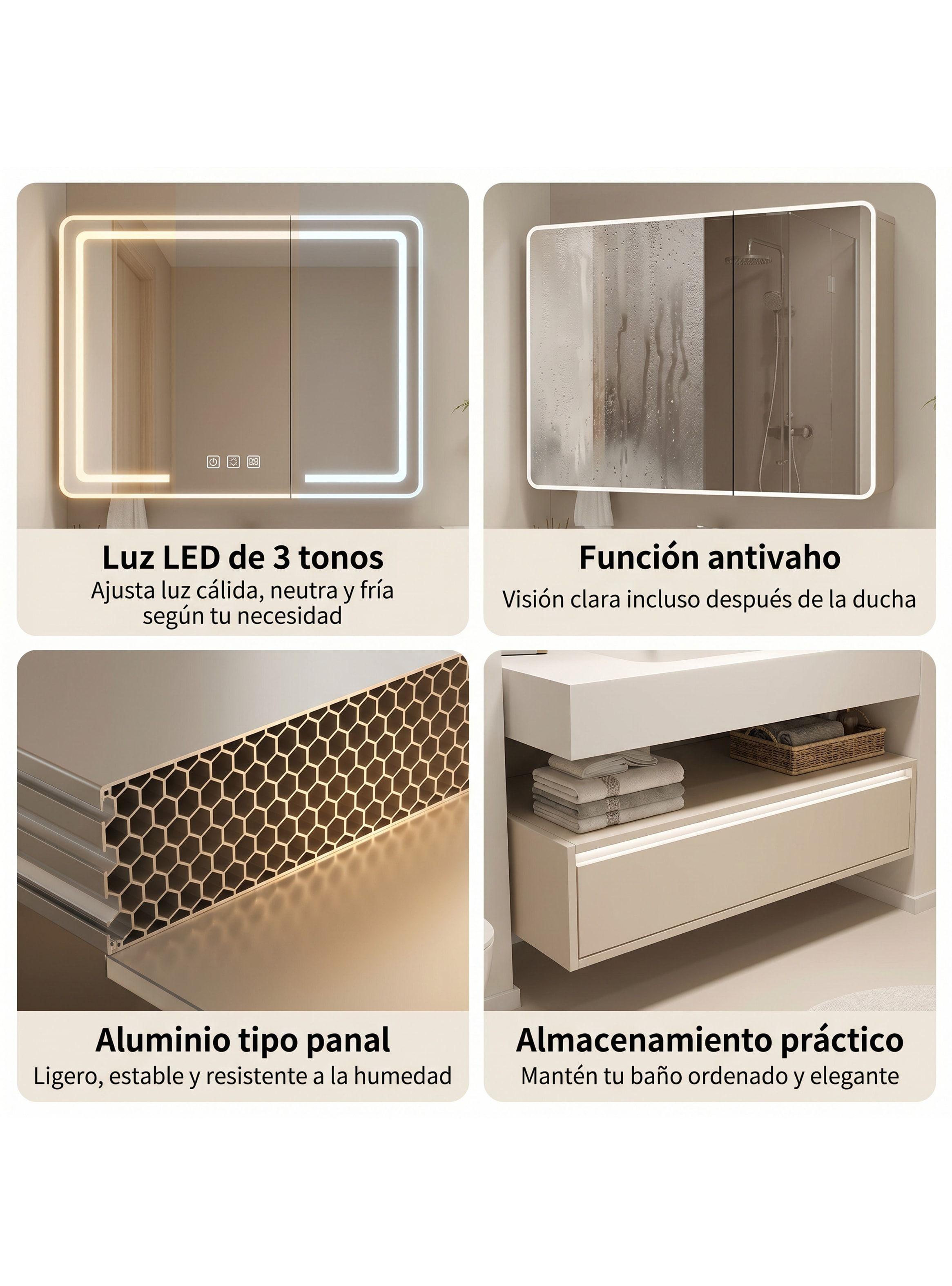 Vanitorio De Panal Aluminio+botiquín Espejo Inteligente S60 Beige Un Agujero-3