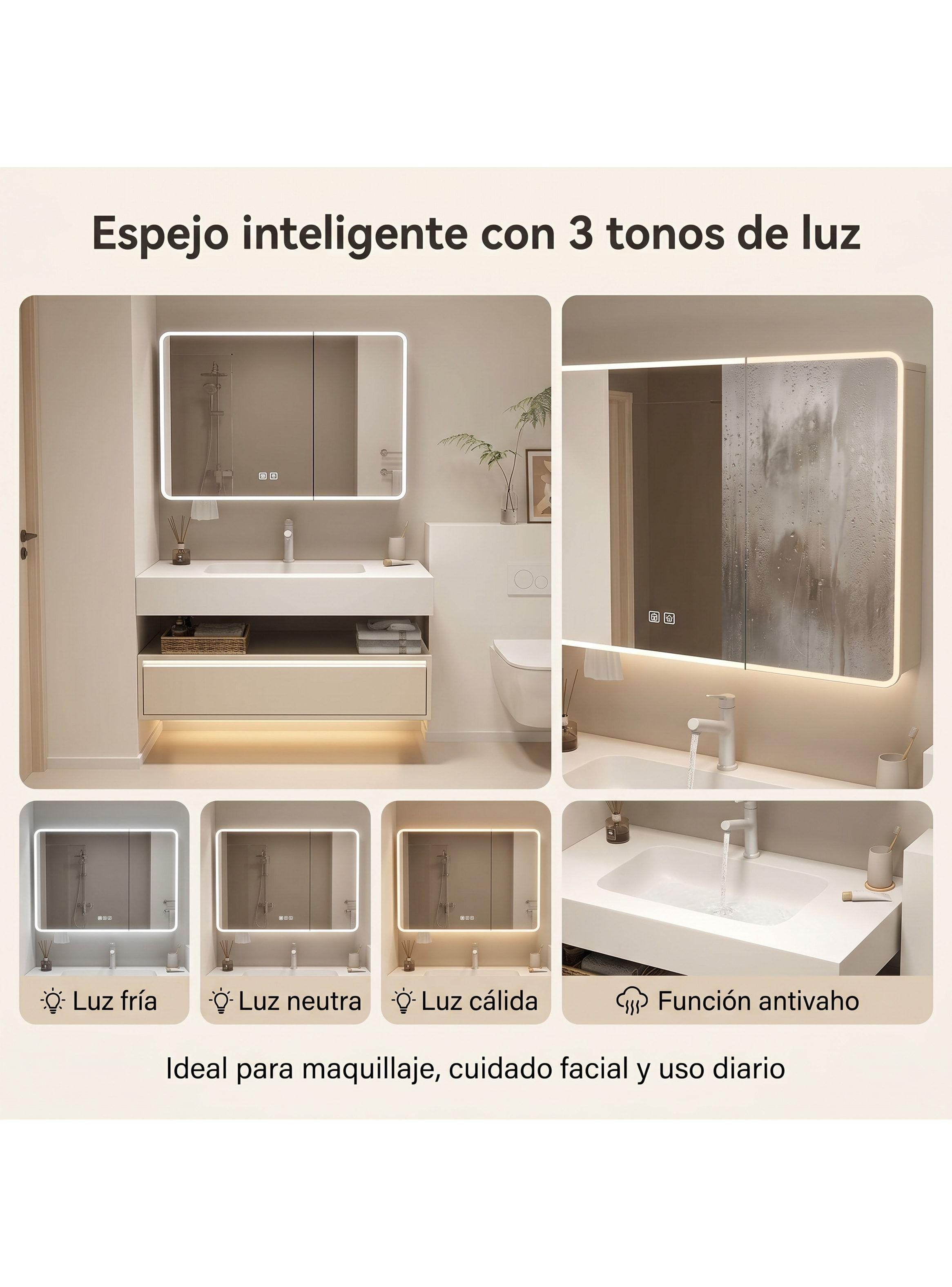 Vanitorio De Panal Aluminio+botiquín Espejo Inteligente S60 Beige Un Agujero-5
