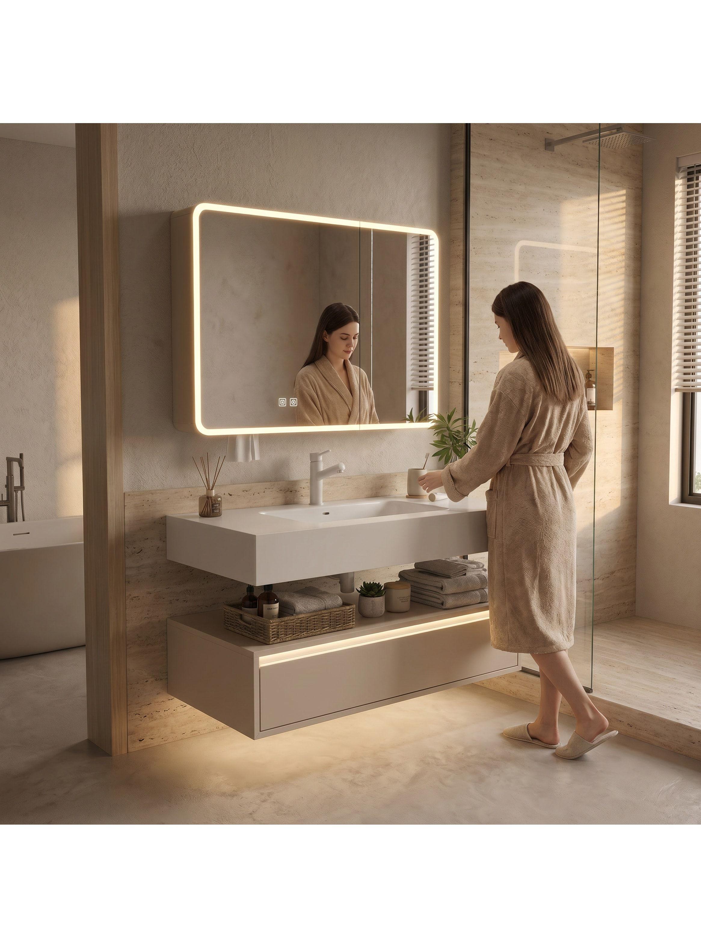 Vanitorio De Panal Aluminio+botiquín Espejo Inteligente S60 Beige Un Agujero-7