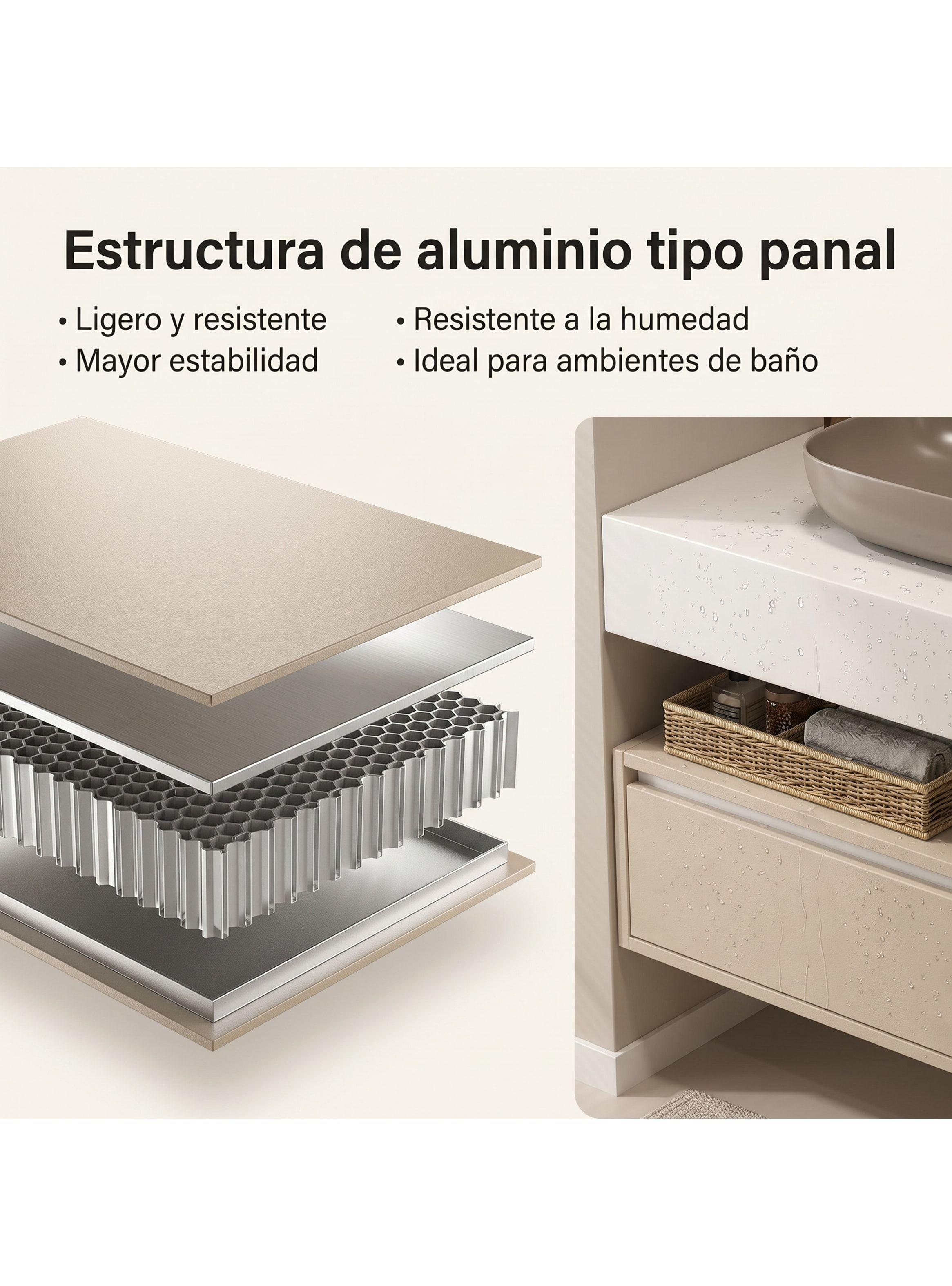Vanitorio De Panal Aluminio+botiquín Espejo Inteligente S60 Beige Un Agujero-8