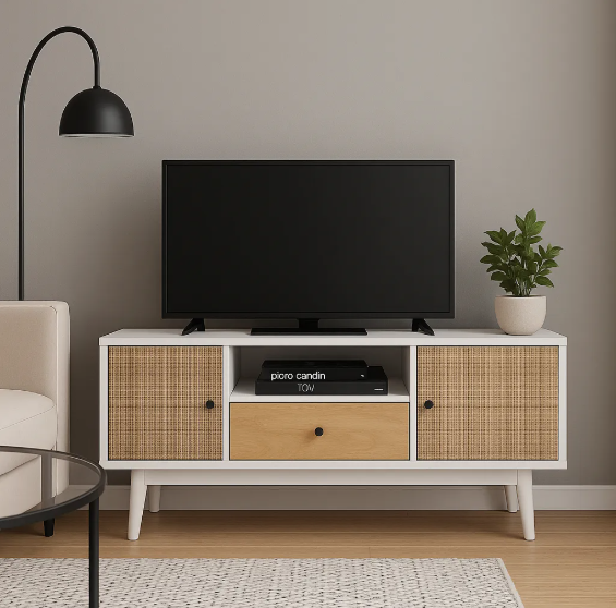 Rack Tv 140x40x48cm 1 Tiras 2 Puerta Melamina Tejido Eeuu-1
