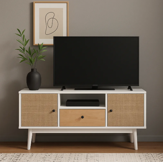 Rack Tv 140x40x48cm 1 Tiras 2 Puerta Melamina Tejido Eeuu-2