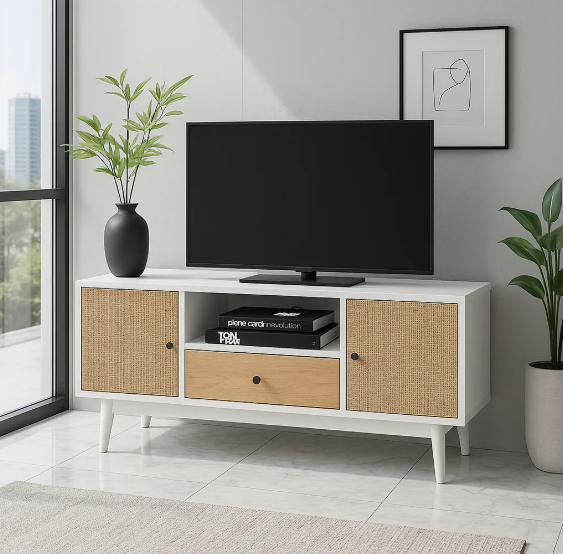 Rack Tv 140x40x48cm 1 Tiras 2 Puerta Melamina Tejido Eeuu-4