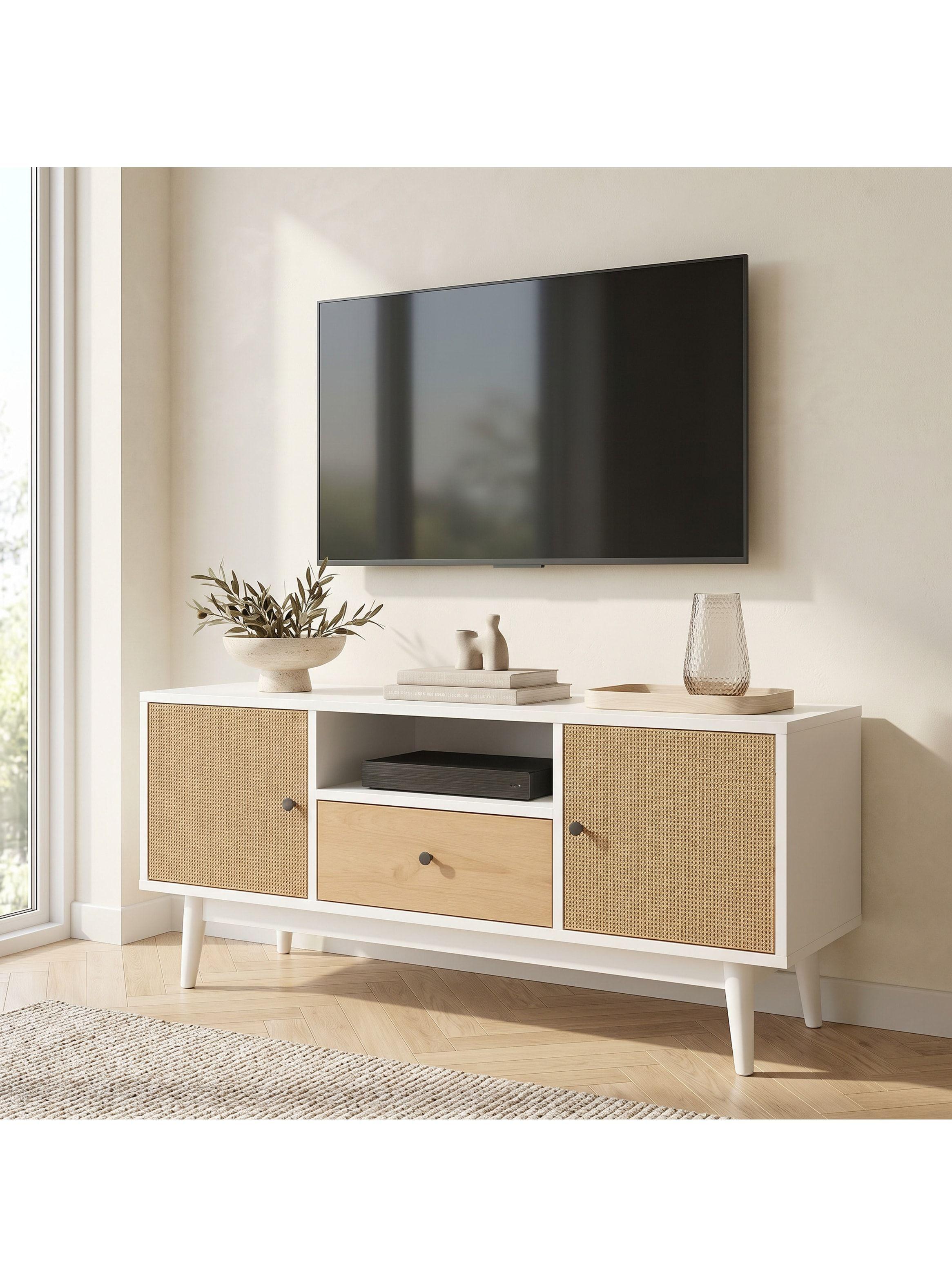 Rack Tv 140x40x48cm 1 Tiras 2 Puerta Melamina Tejido Eeuu-0