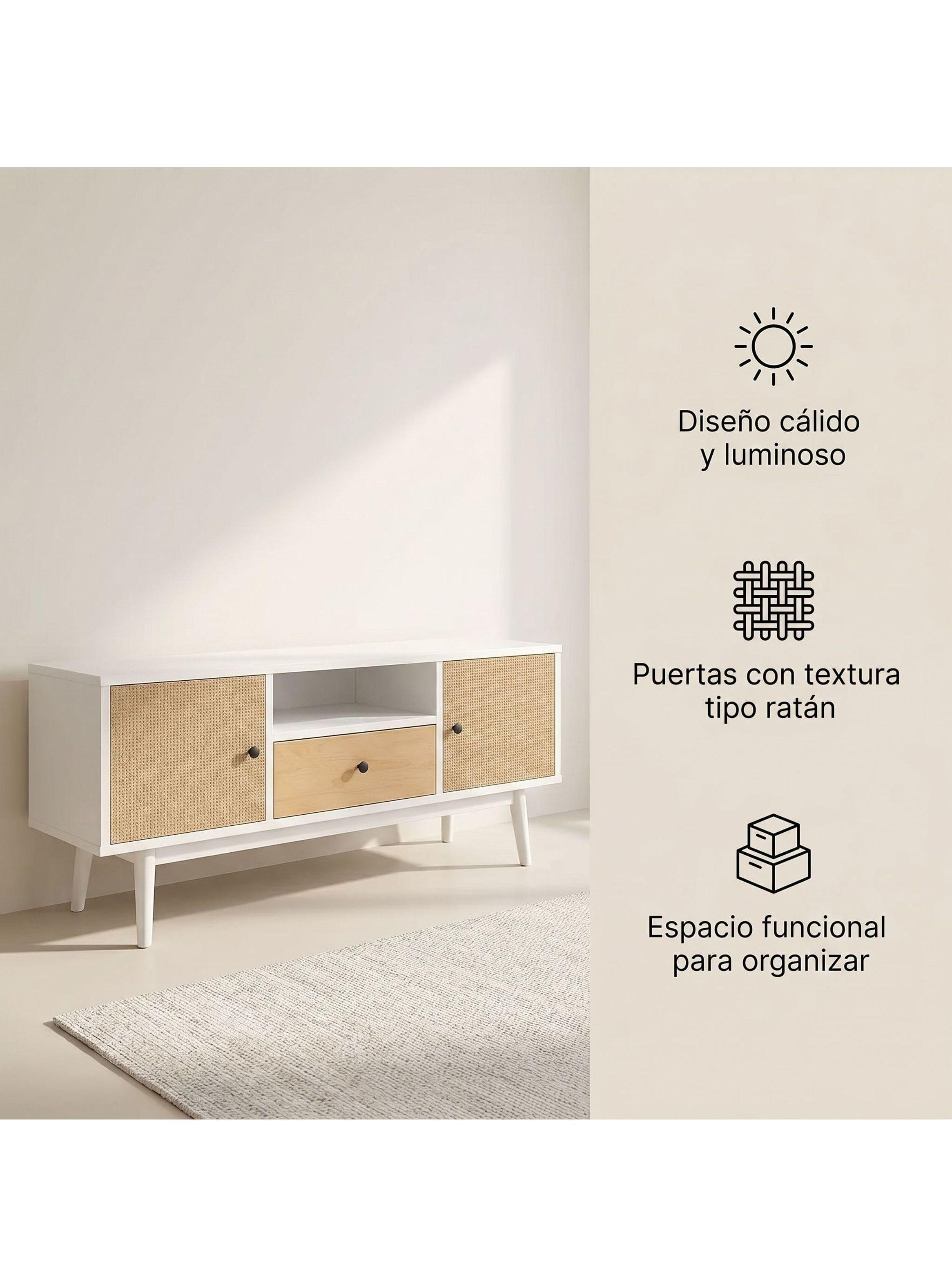 Rack Tv 140x40x48cm 1 Tiras 2 Puerta Melamina Tejido Eeuu-1