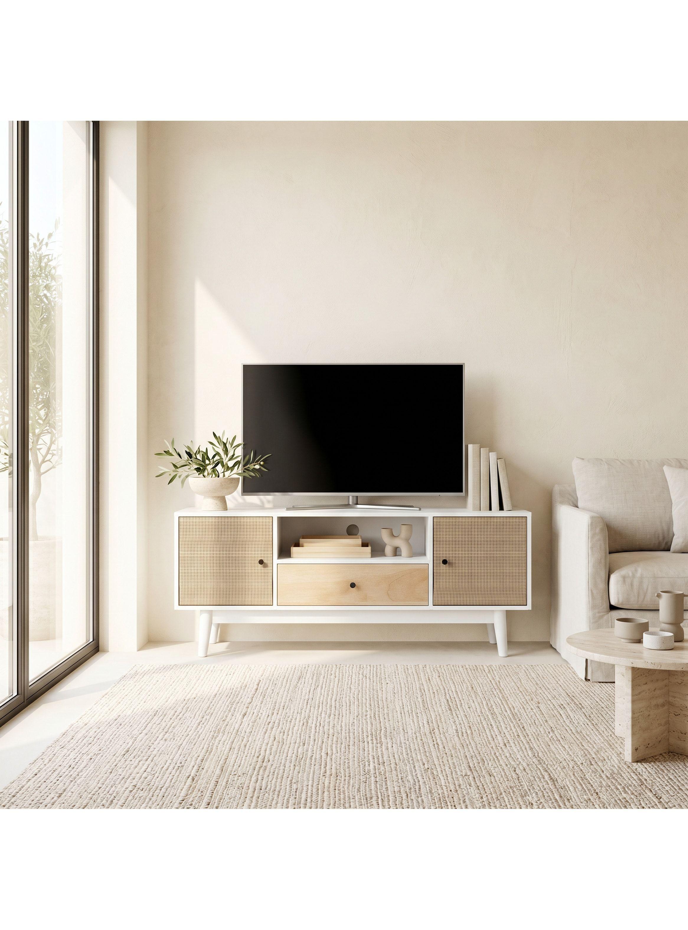 Rack Tv 140x40x48cm 1 Tiras 2 Puerta Melamina Tejido Eeuu-4
