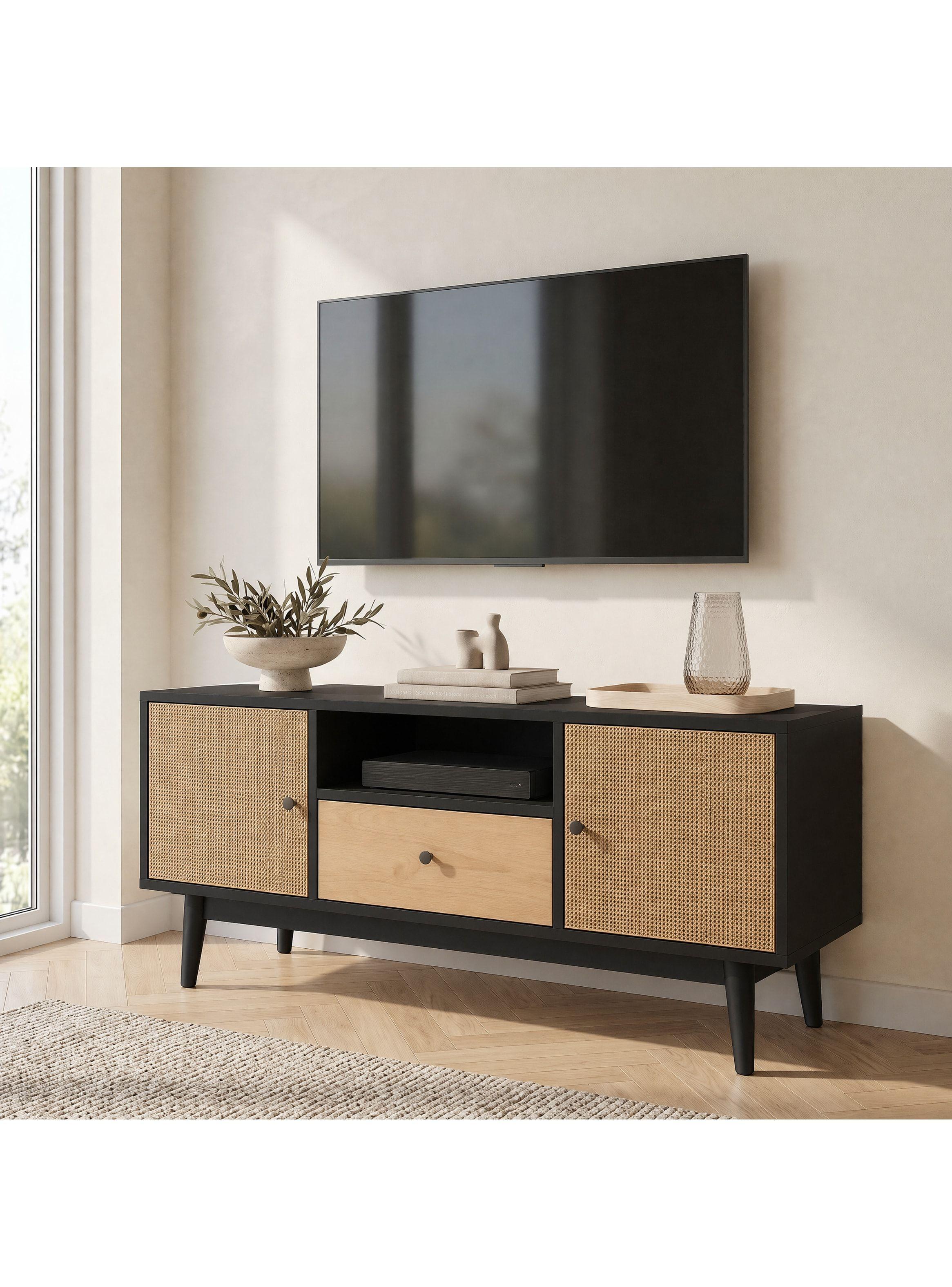 Rack Tv 140x40x48cm 1 Tiras 2 Puerta Melamina Tejido Eeuu-0