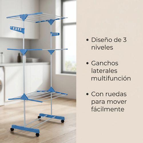 Tendedero Ropa Colgador Pechero Plegable 3 Niveles Azul-2