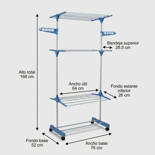 Tendedero Ropa Colgador Pechero Plegable 3 Niveles Azul-3