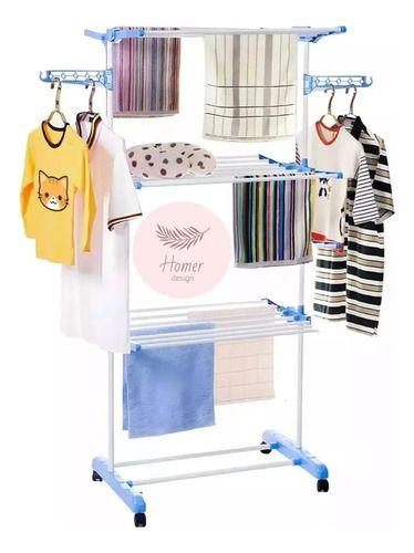Tendedero Ropa Colgador Pechero Plegable 3 Niveles Azul-6