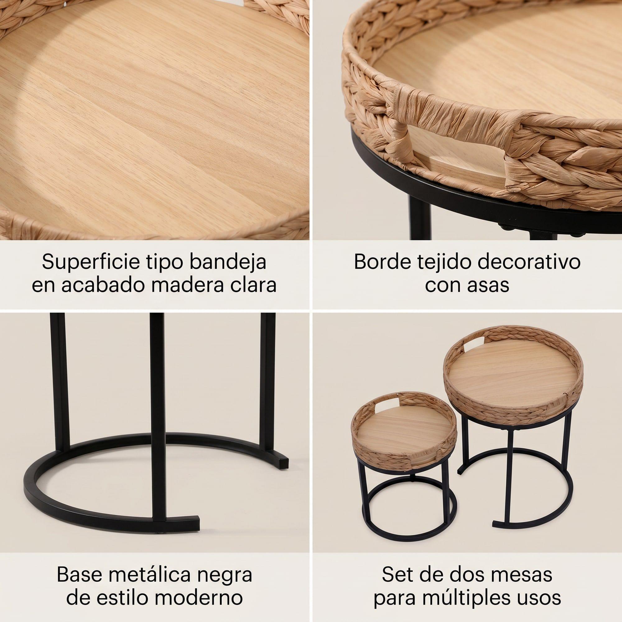 Juego Mesa De Centro Lateral Living Doble Tejido Marrón-3