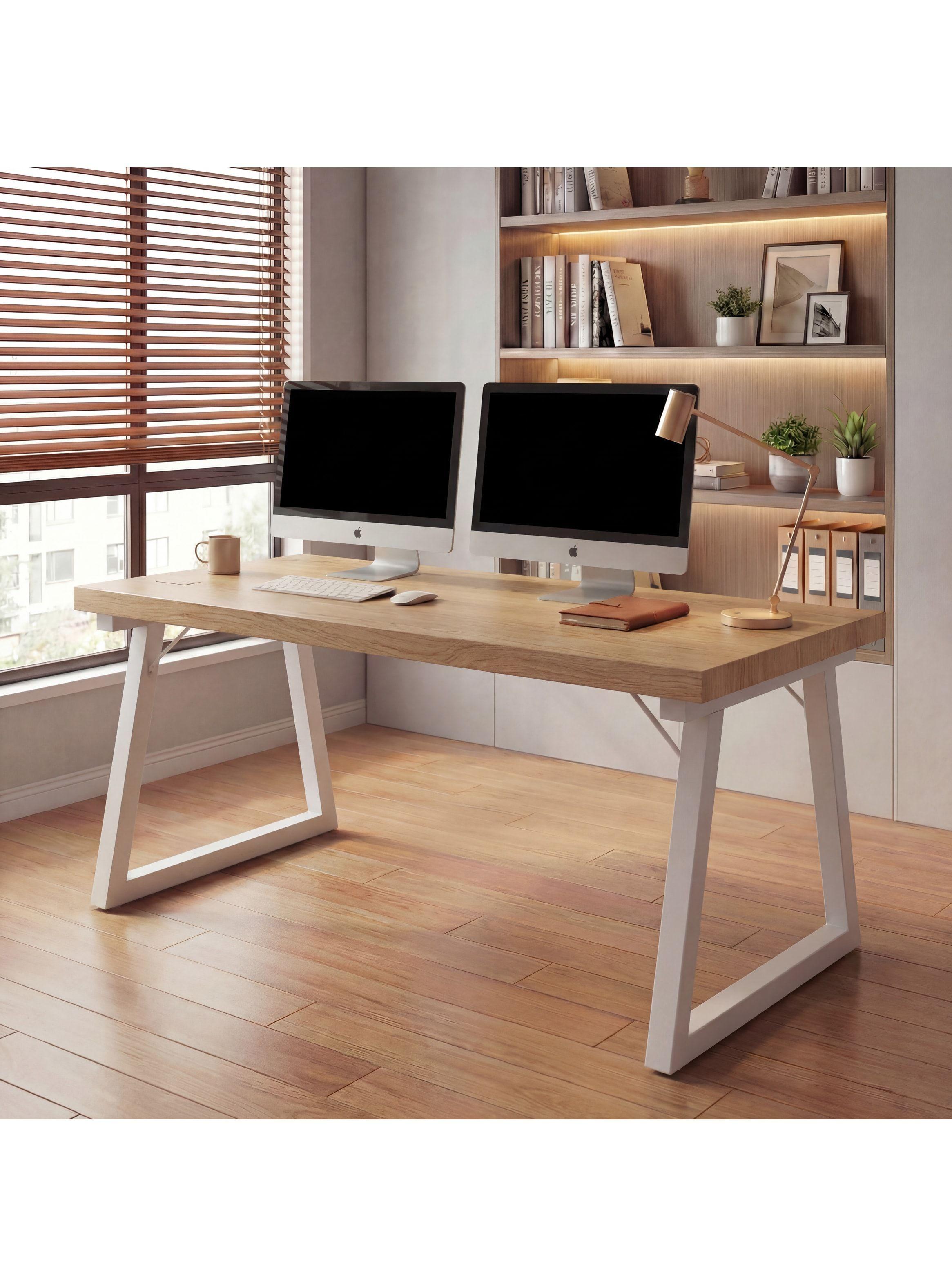 Escritorio Pata Metal Oficina 160x60x75cm Gruesa 30mm Marrón Claro-0