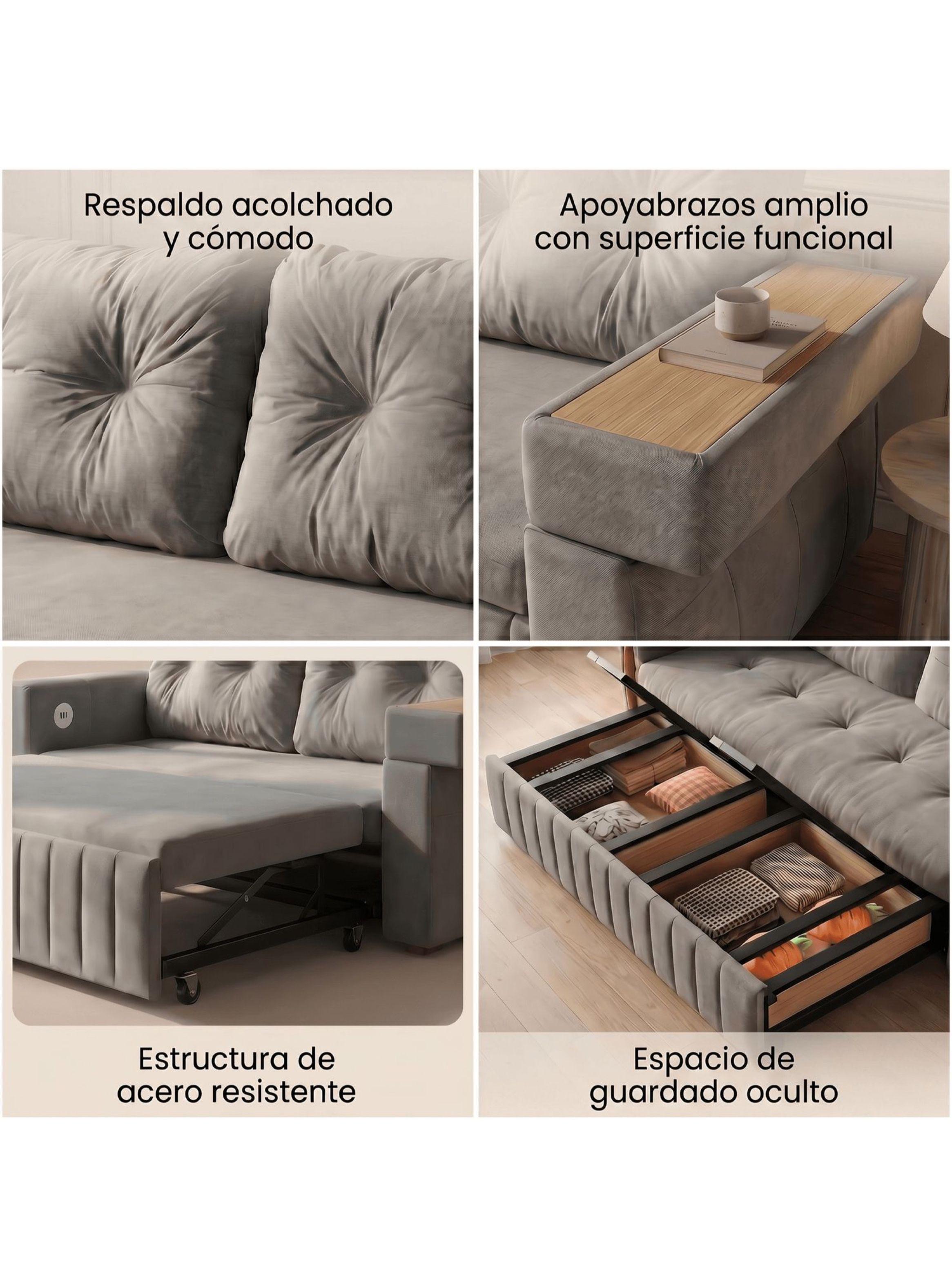 Sofa Cama 3 Cuerpo Alcenamiento Cama 2 Plazas Con Cargador-4