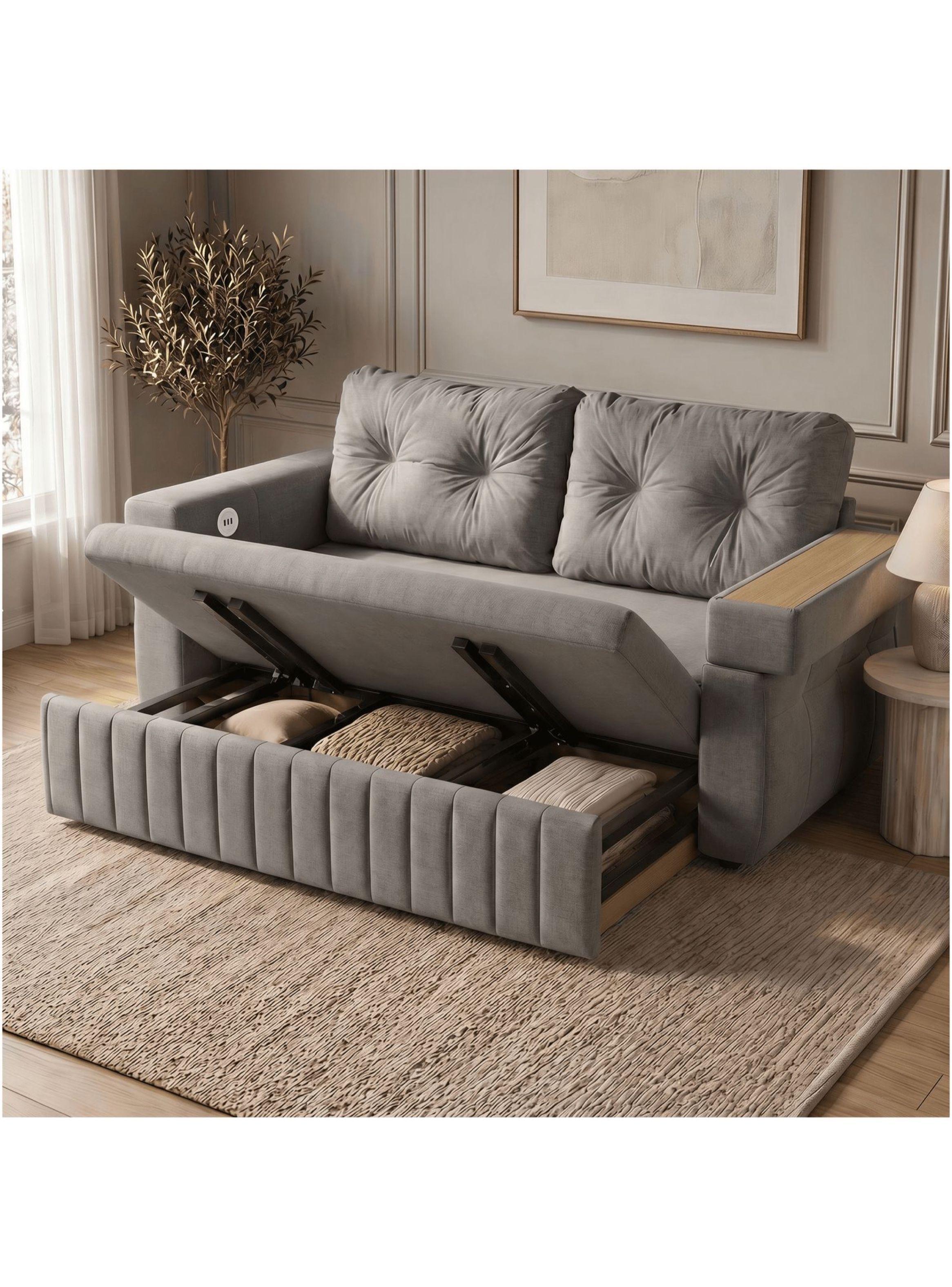 Sofa Cama 3 Cuerpo Alcenamiento Cama 2 Plazas Con Cargador-5