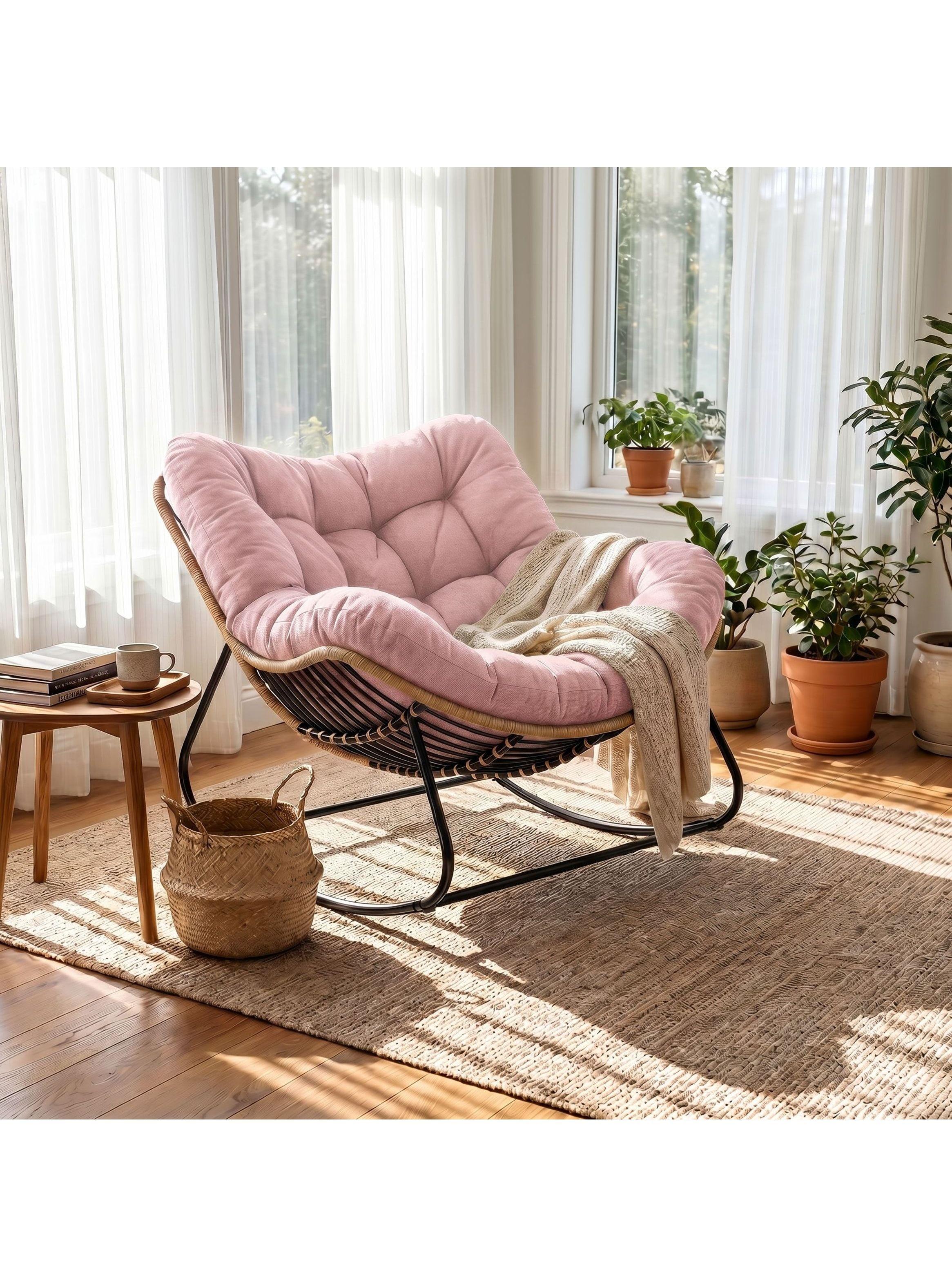 Sillon Mecedor Silla Mecedora Sitial Moderna Talla Xl Rosa Liso-0
