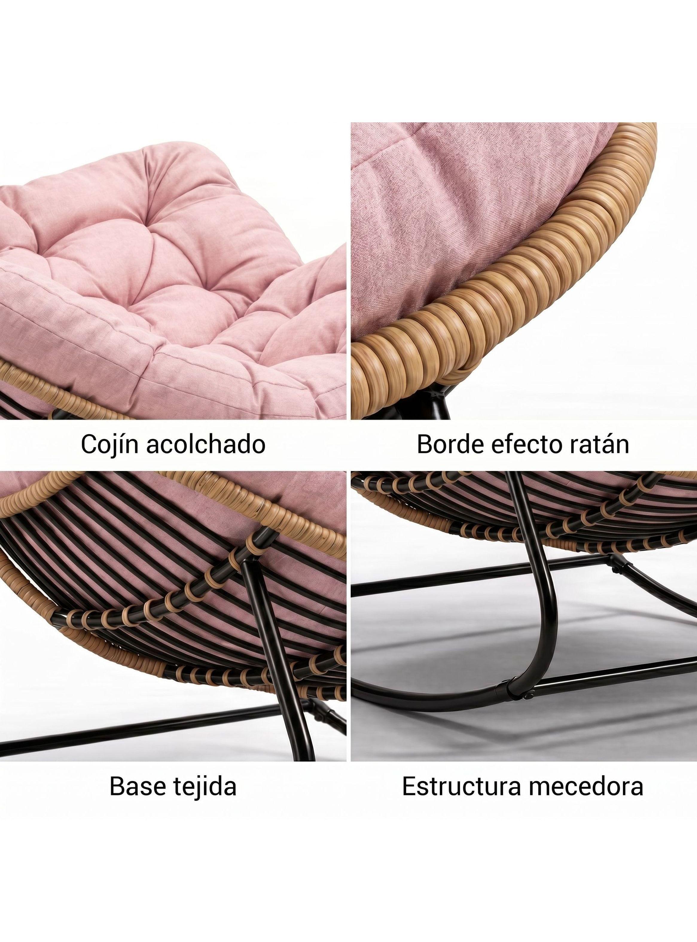 Sillon Mecedor Silla Mecedora Sitial Moderna Talla Xl Rosa Liso-3