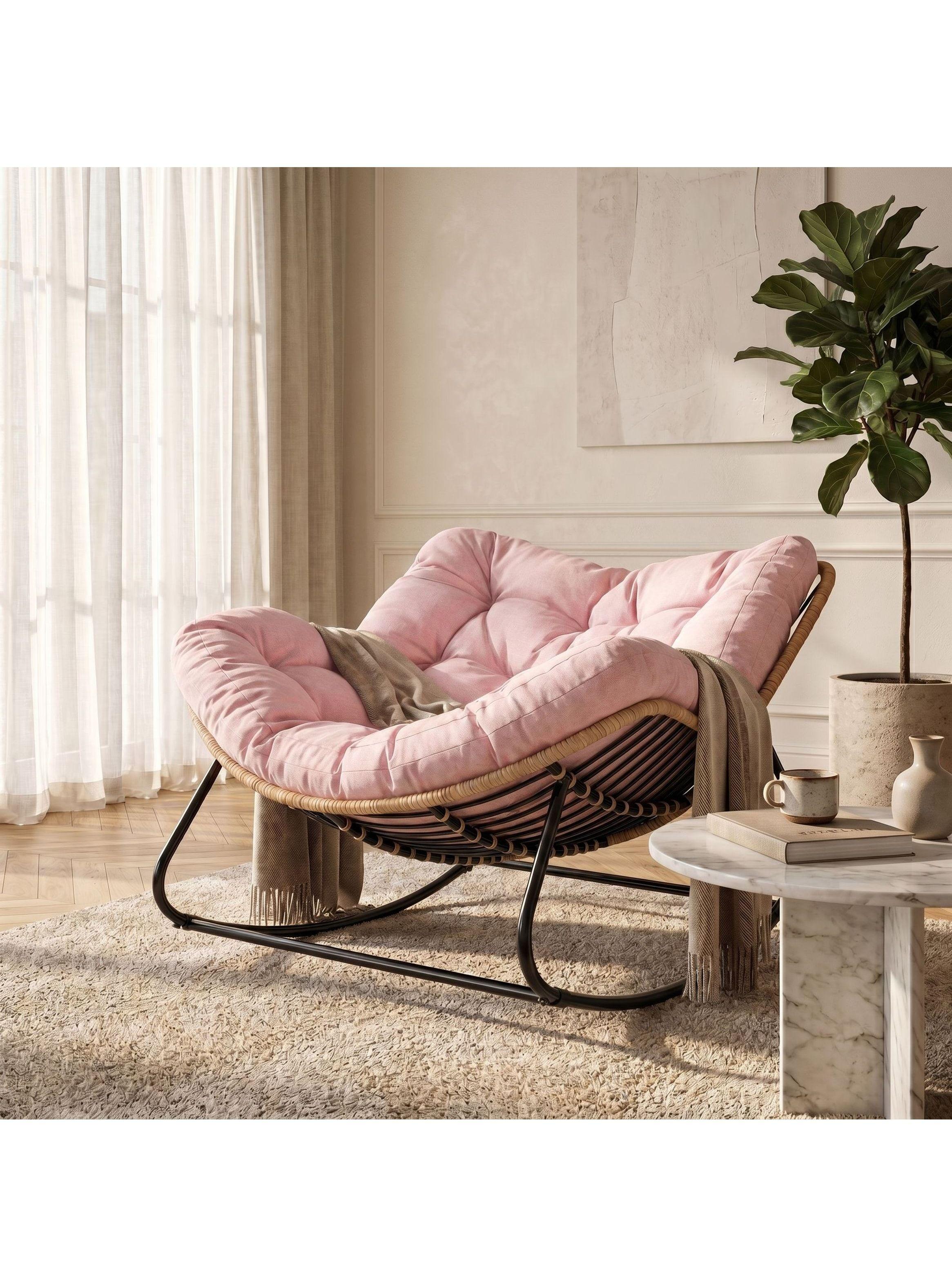 Sillon Mecedor Silla Mecedora Sitial Moderna Talla Xl Rosa Liso-4