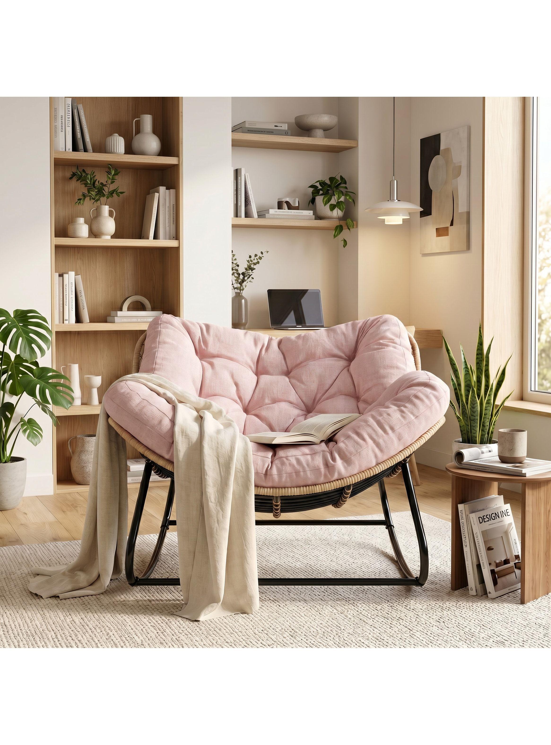 Sillon Mecedor Silla Mecedora Sitial Moderna Talla Xl Rosa Liso-5