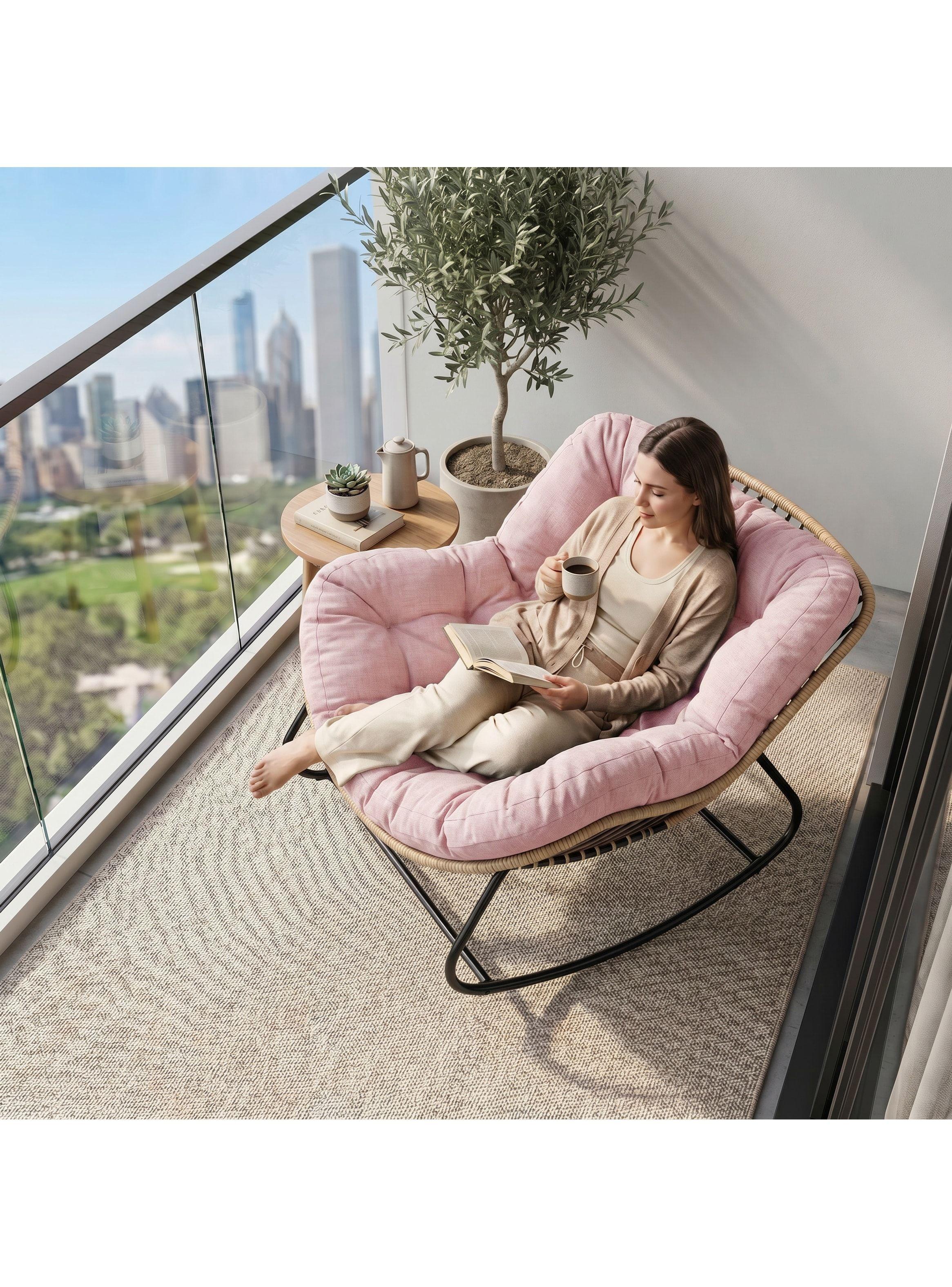 Sillon Mecedor Silla Mecedora Sitial Moderna Talla Xl Rosa Liso-6