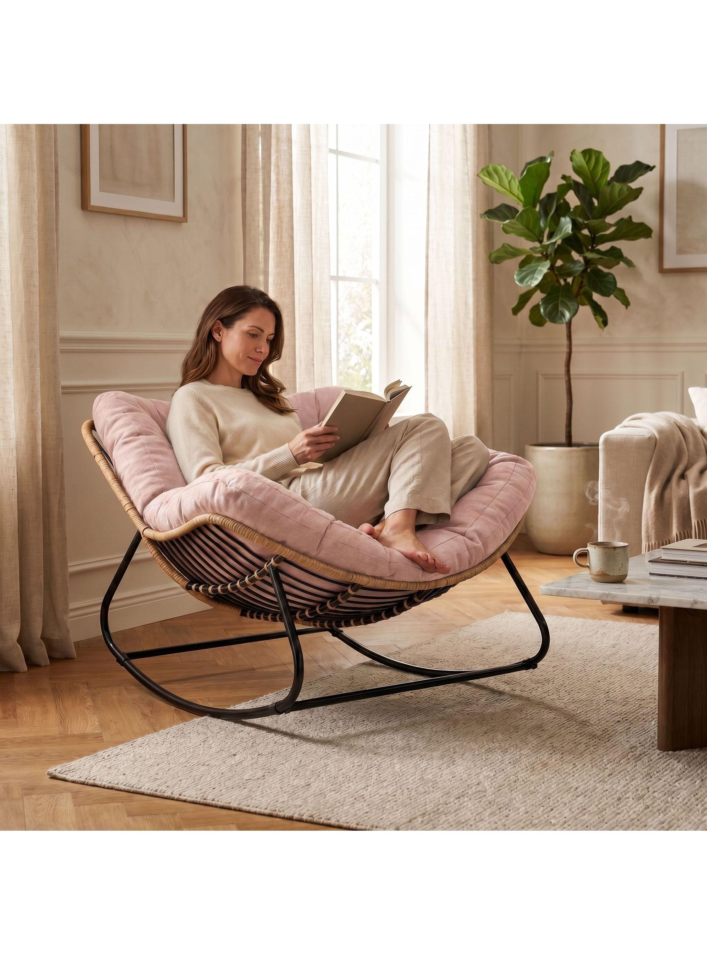 Sillon Mecedor Silla Mecedora Sitial Moderna Talla Xl Rosa Liso-7