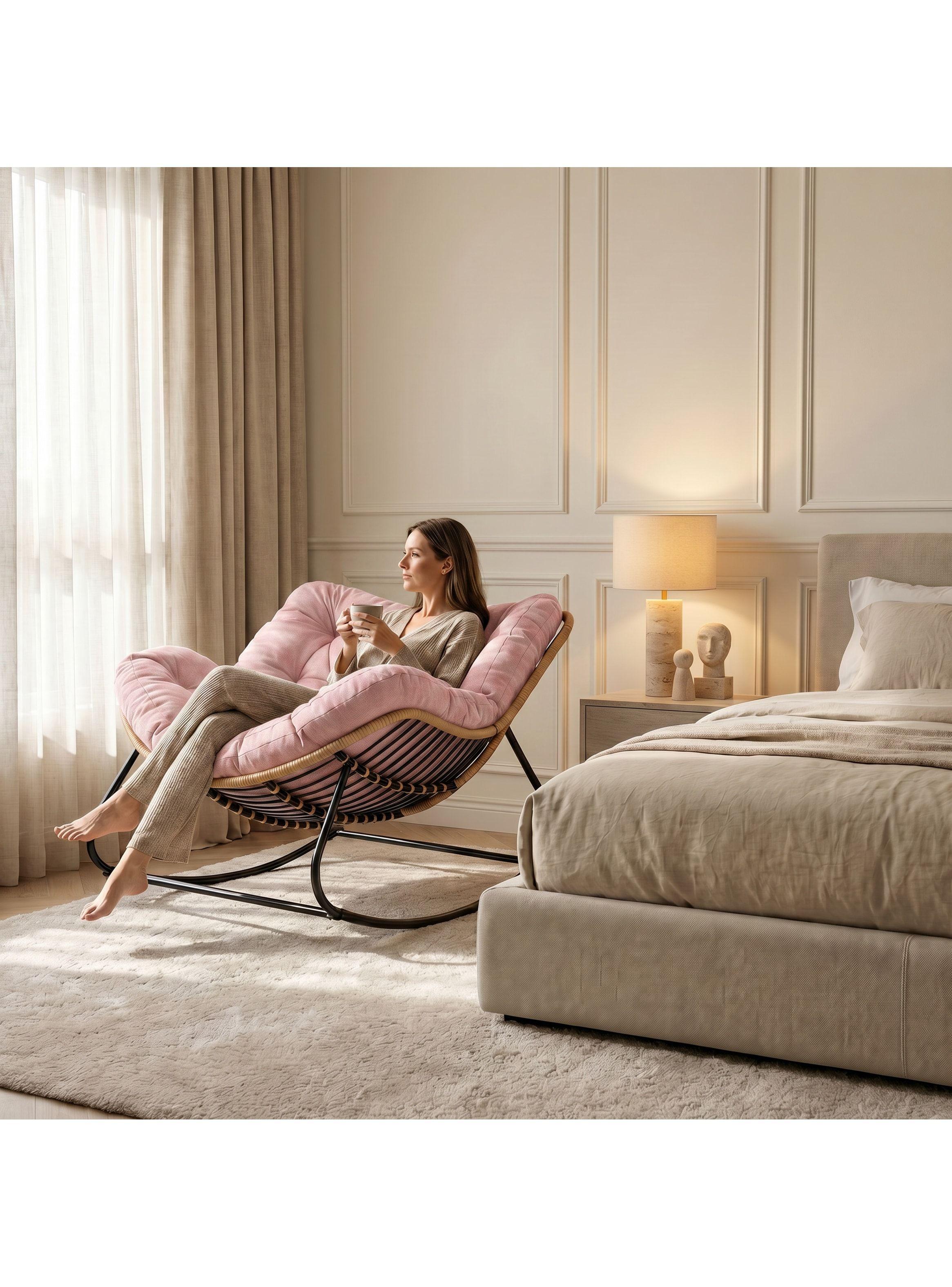 Sillon Mecedor Silla Mecedora Sitial Moderna Talla Xl Rosa Liso-8