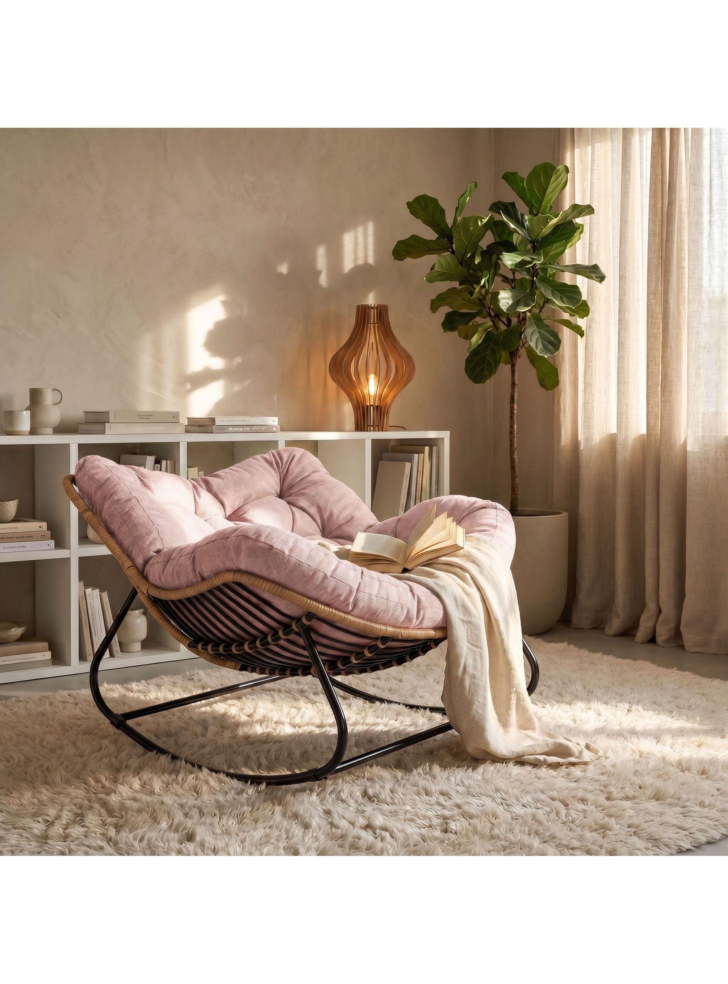 Sillon Mecedor Silla Mecedora Sitial Moderna Talla Xl Rosa Liso-9