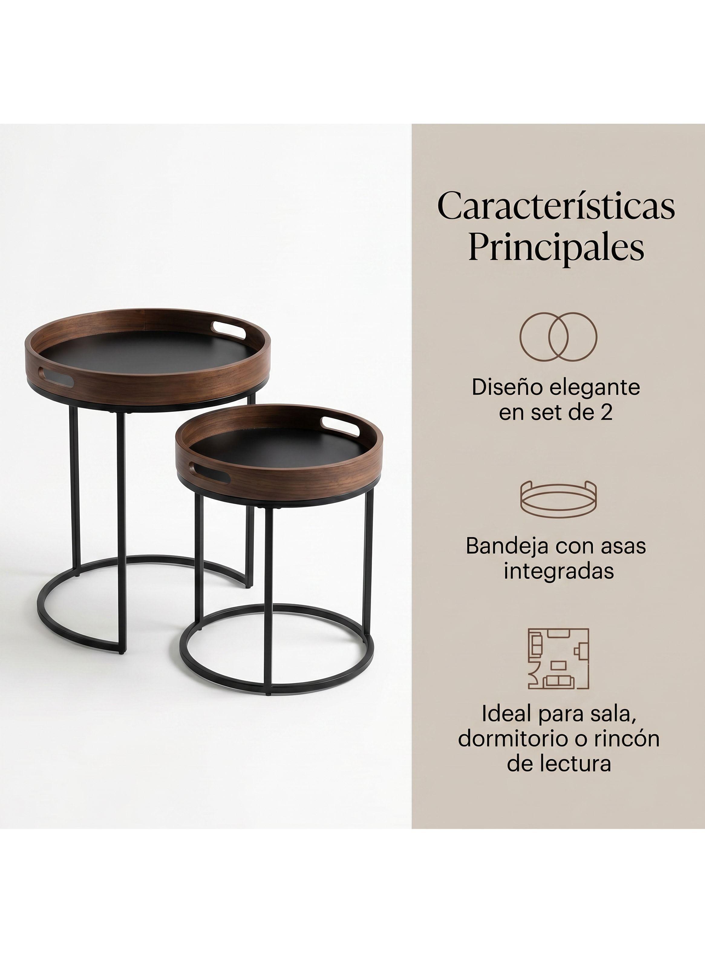 Juego Mesa De Centro Lateral Living Doble Tejido Jsc20 Color Marrón-1
