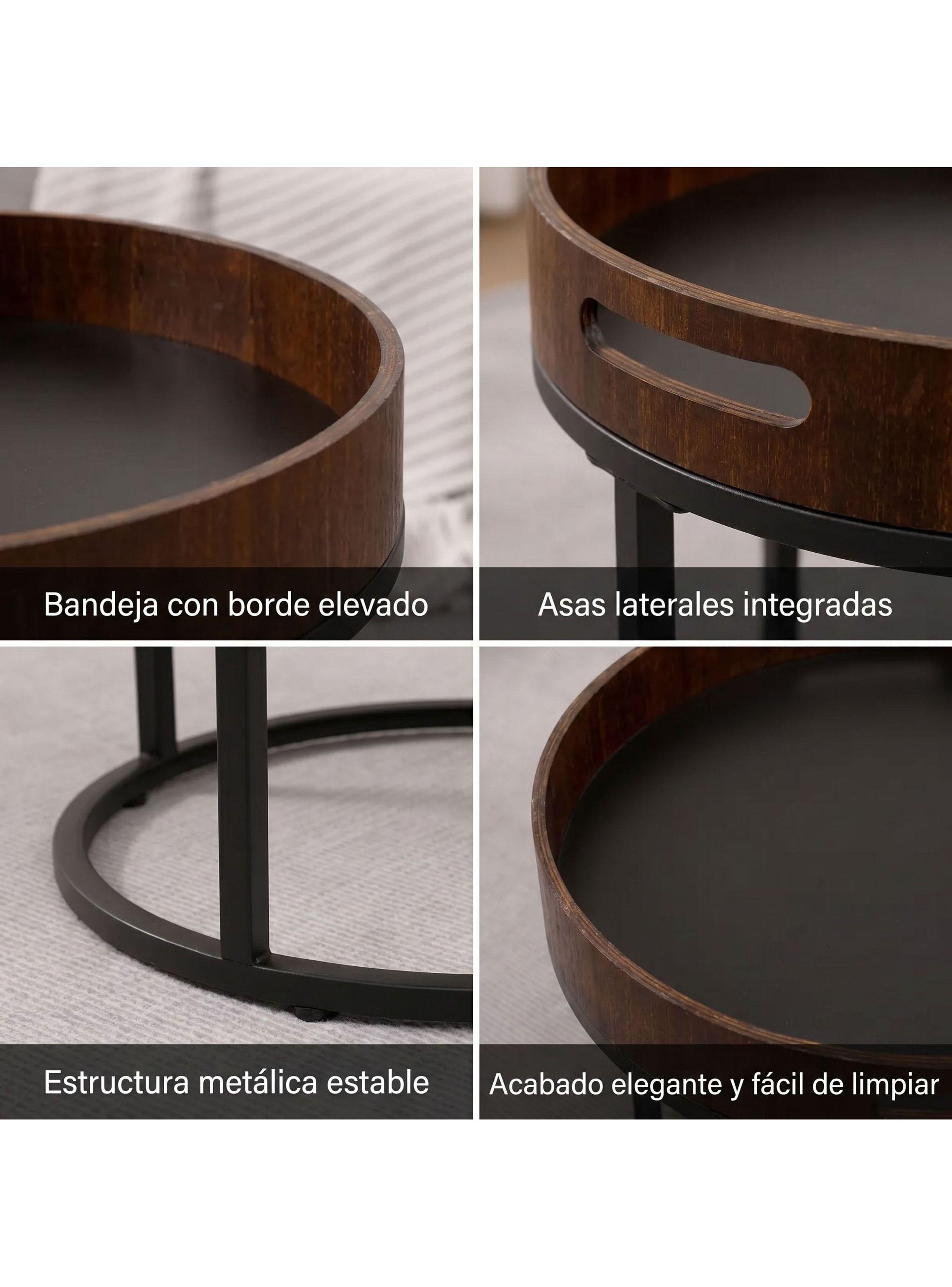 Juego Mesa De Centro Lateral Living Doble Tejido Jsc20 Color Marrón-3