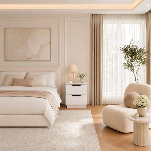Velador 2 Niveles Con 2 Cajones Homer Design 40*34*48 Mate Blanco-6
