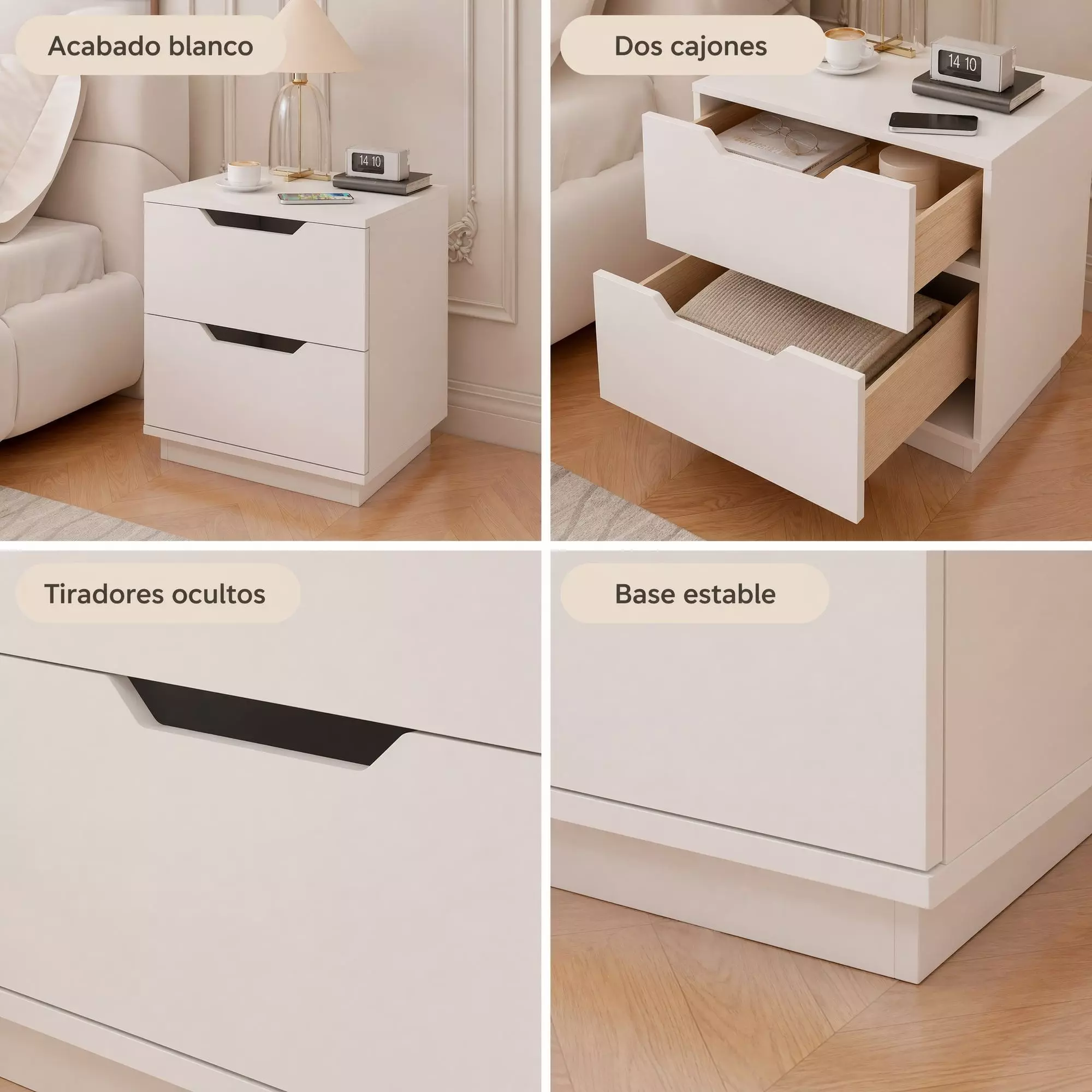 Velador 2 Niveles Con 2 Cajones Homer Design 40*34*48 Mate Blanco-3