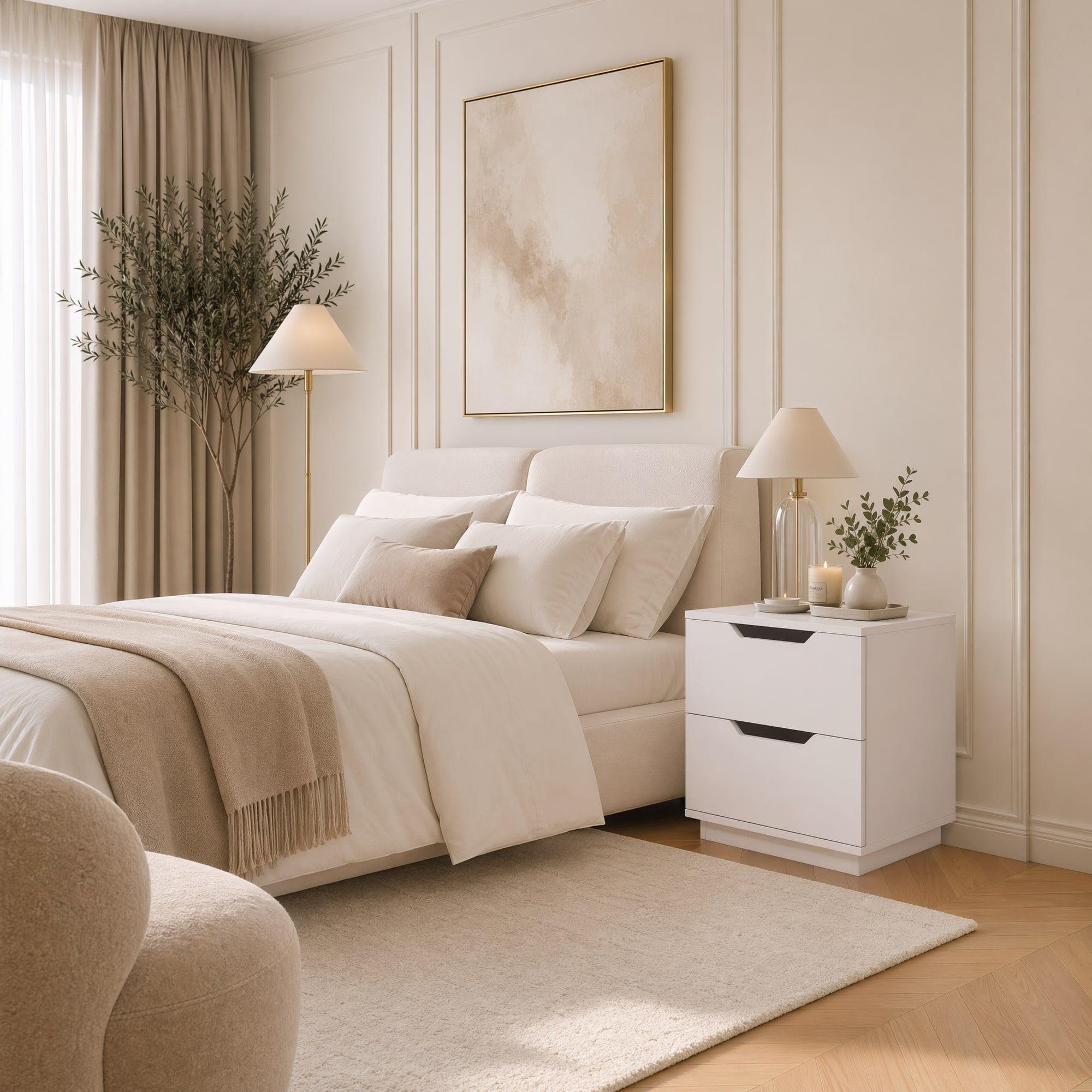 Velador 2 Niveles Con 2 Cajones Homer Design 40*34*48 Mate Blanco-4
