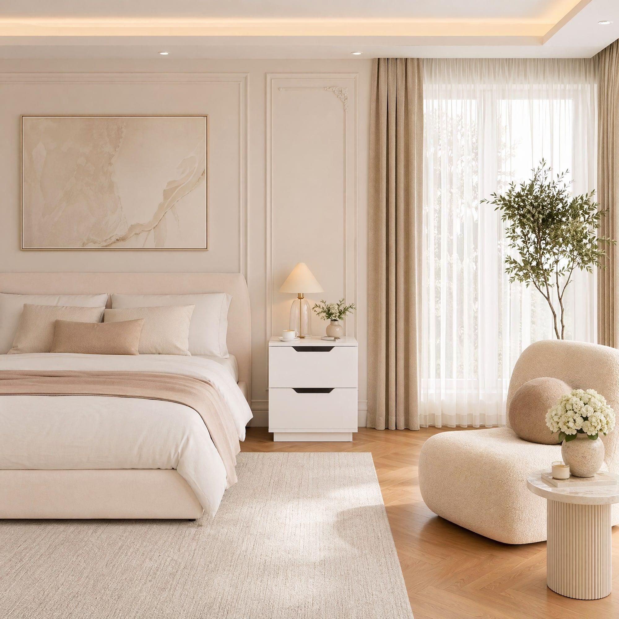 Velador 2 Niveles Con 2 Cajones Homer Design 40*34*48 Mate Blanco-6
