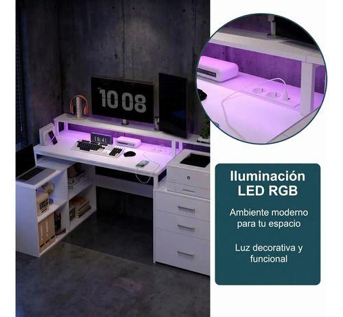 Escritorio Homeoffice Estacion Del Trabajo Con Luz Y Enchufe Color Blanco-7