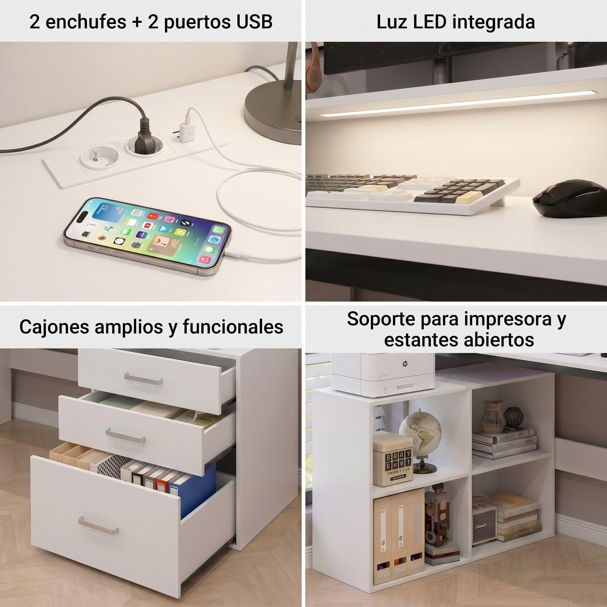 Escritorio Homeoffice Estacion Del Trabajo Con Luz Y Enchufe Color Blanco-3