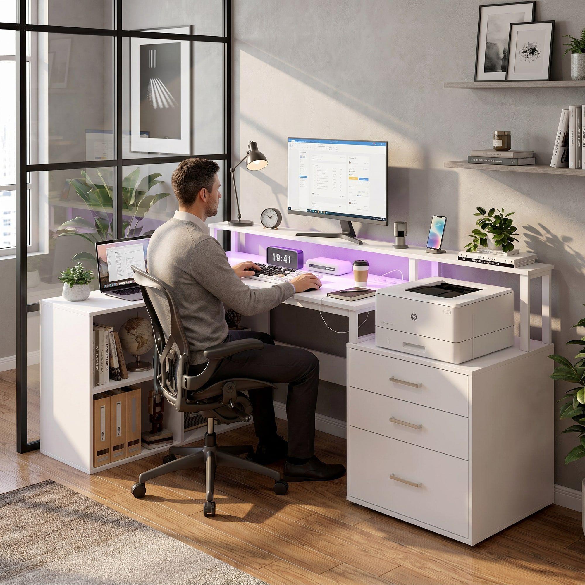 Escritorio Homeoffice Estacion Del Trabajo Con Luz Y Enchufe Color Blanco-4