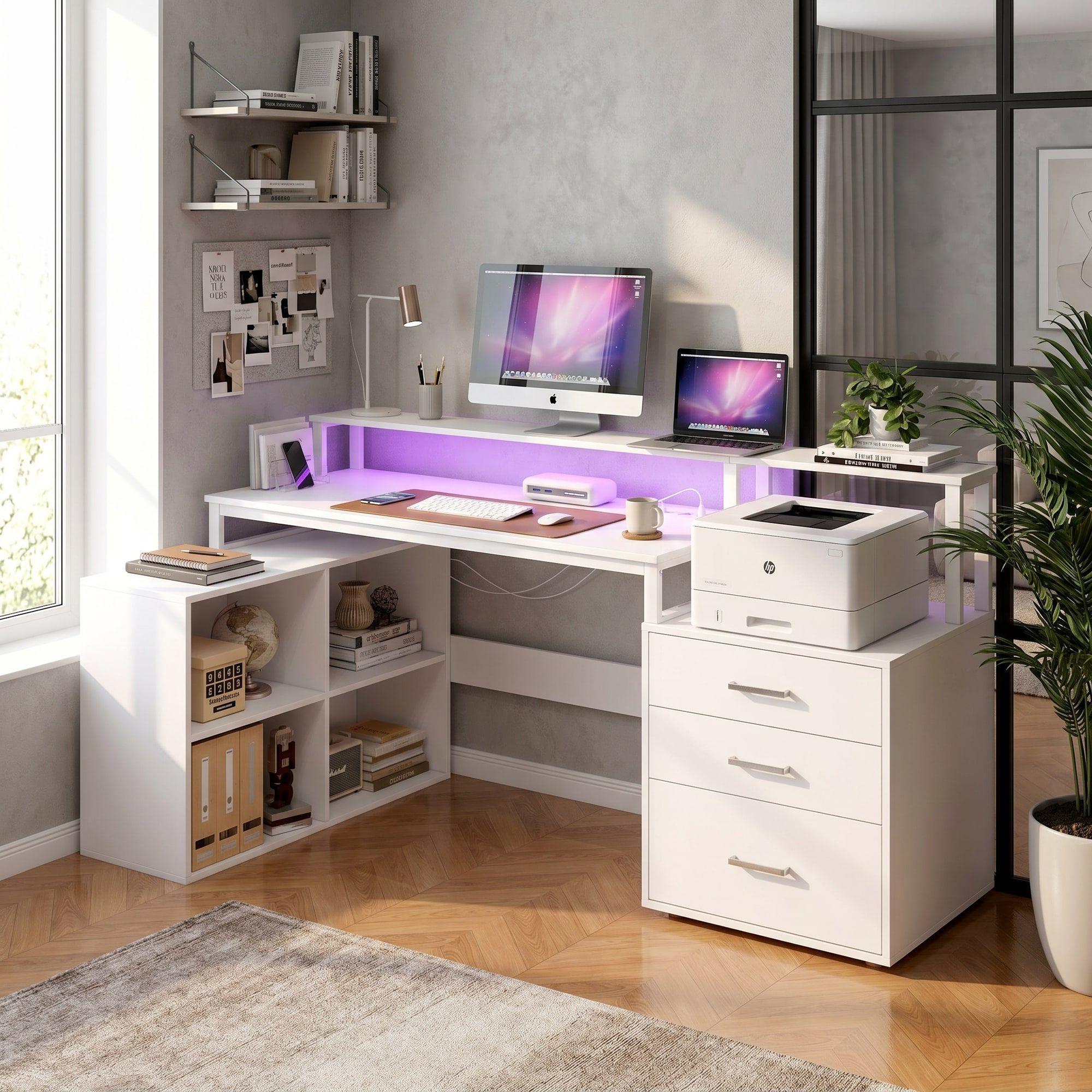 Escritorio Homeoffice Estacion Del Trabajo Con Luz Y Enchufe Color Blanco-5