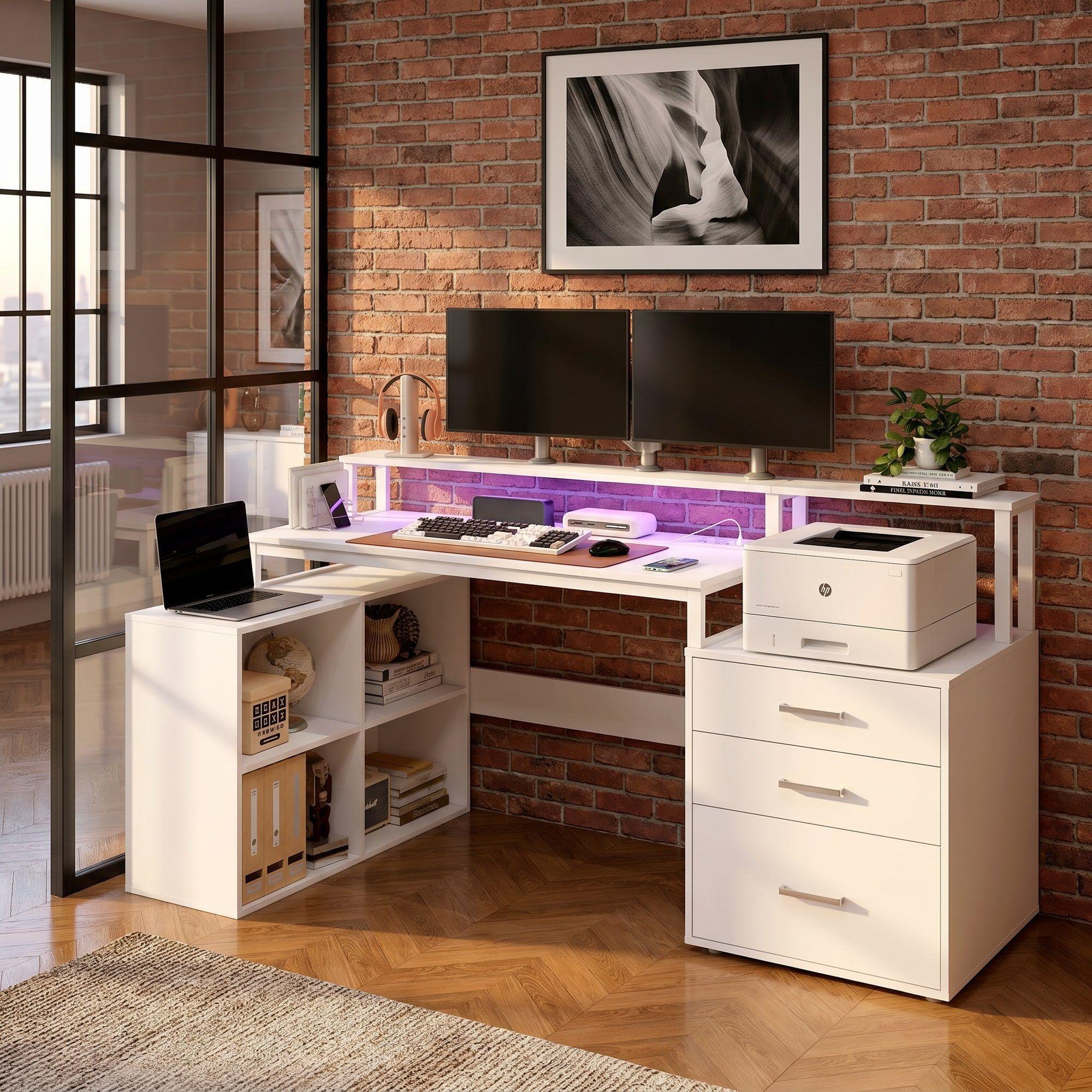Escritorio Homeoffice Estacion Del Trabajo Con Luz Y Enchufe Color Blanco-6