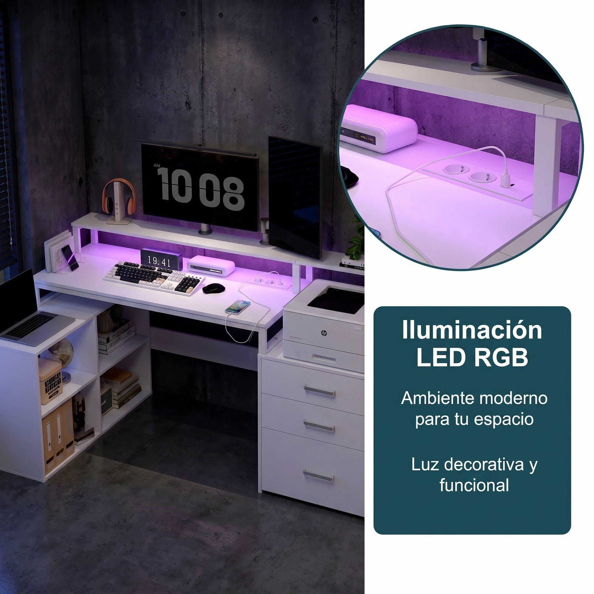 Escritorio Homeoffice Estacion Del Trabajo Con Luz Y Enchufe Color Blanco-7