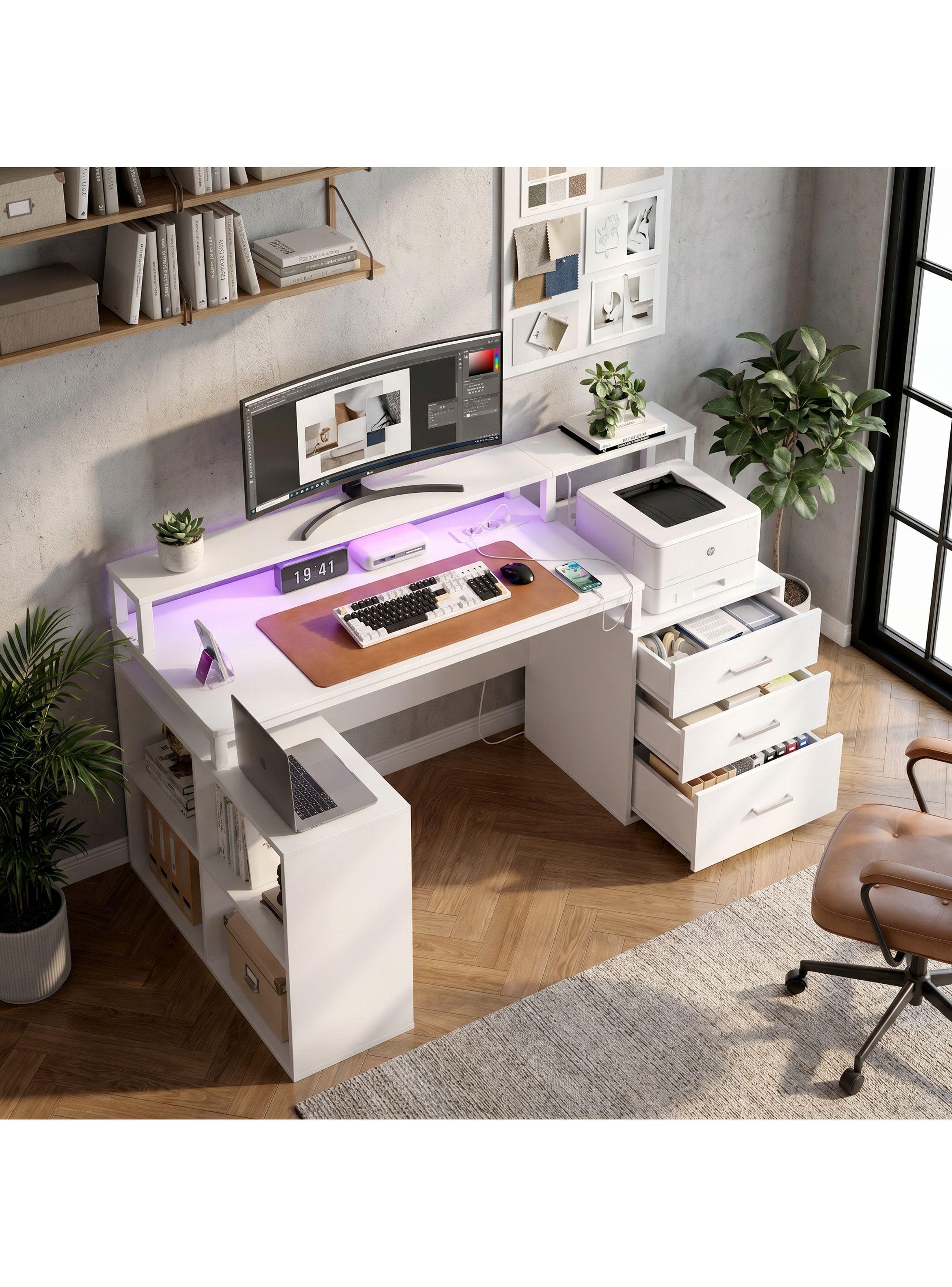 Escritorio Homeoffice Estacion Del Trabajo Con Luz Y Enchufe Color Blanco-0