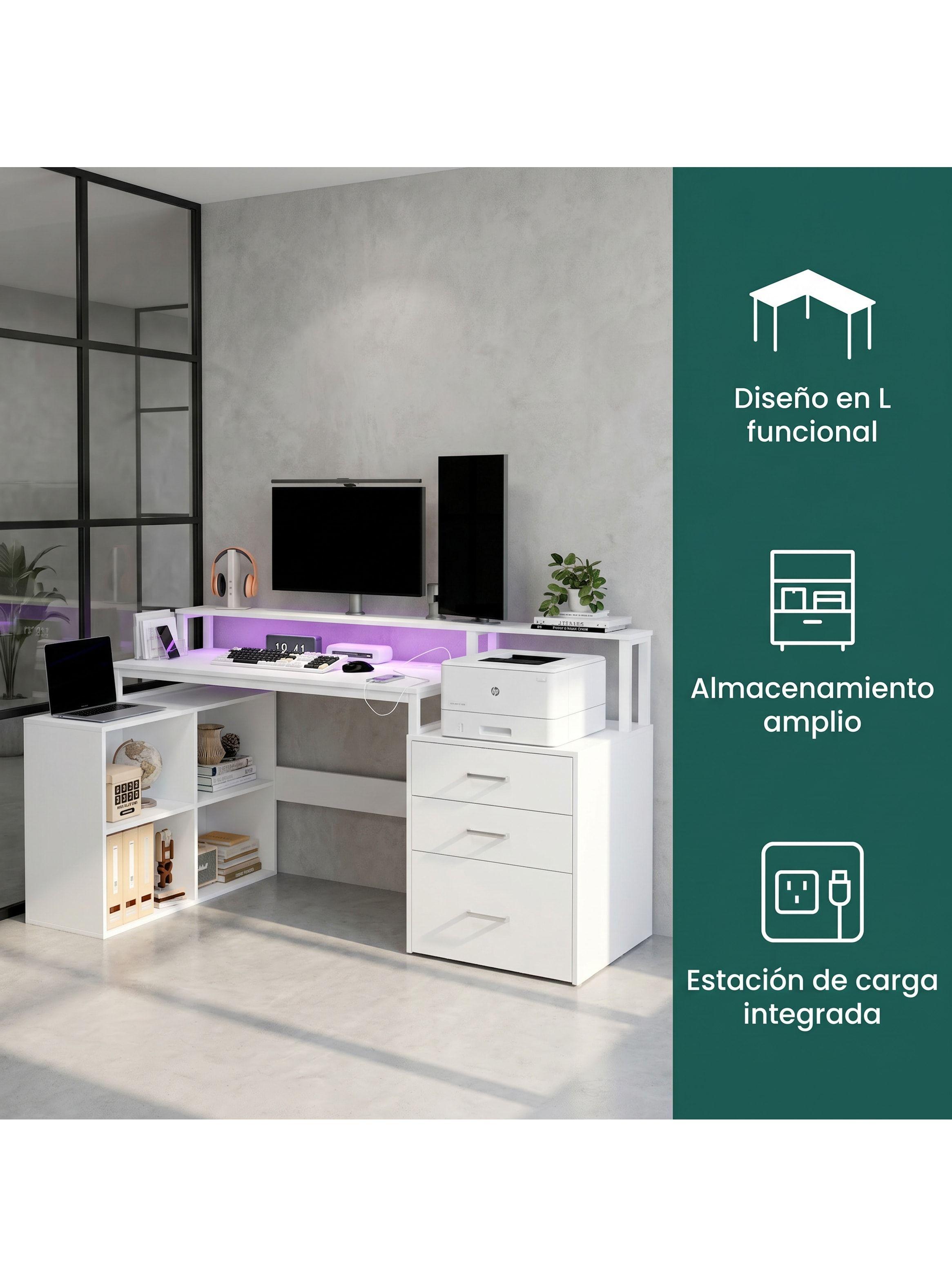 Escritorio Homeoffice Estacion Del Trabajo Con Luz Y Enchufe Color Blanco-1
