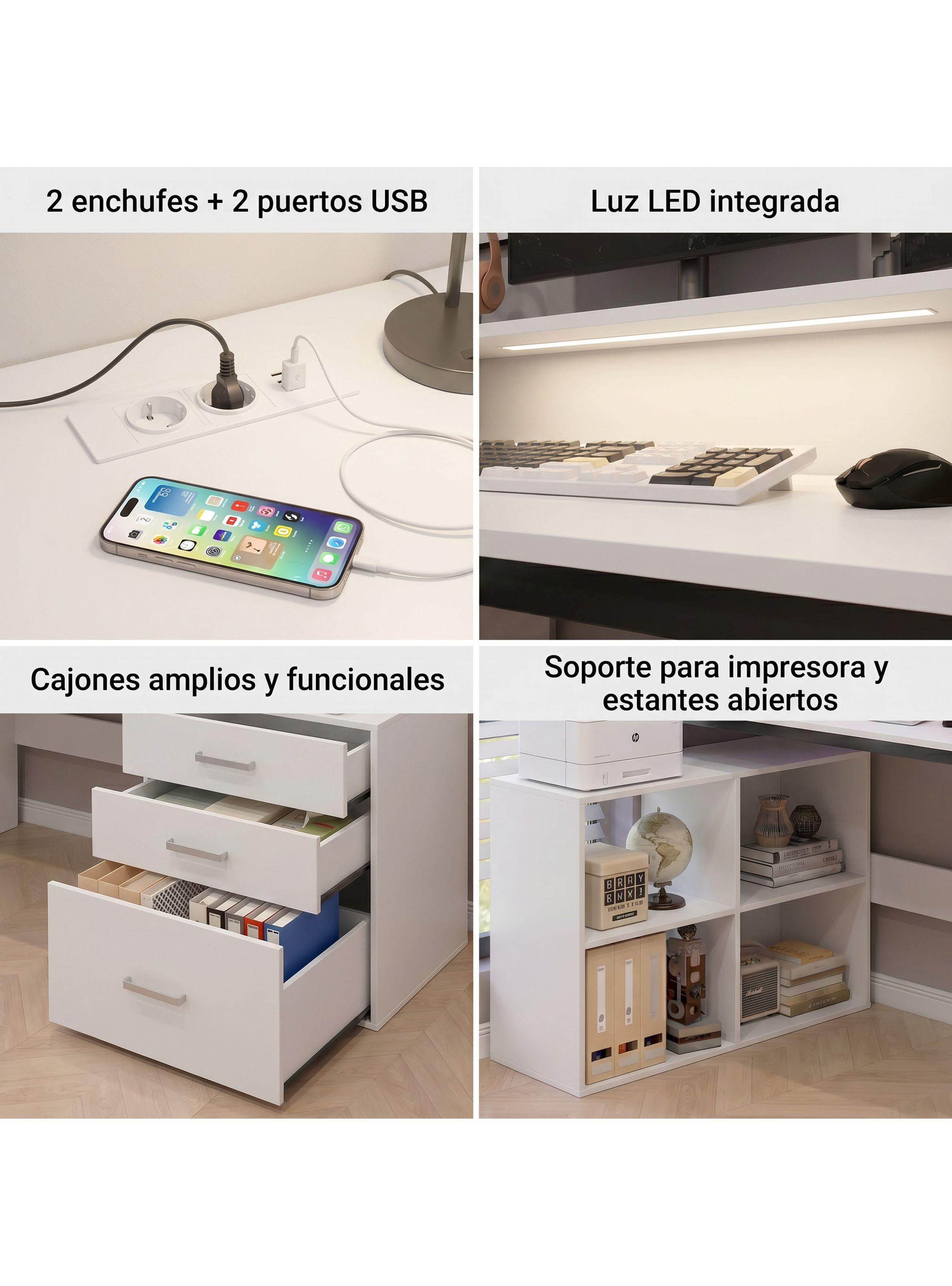 Escritorio Homeoffice Estacion Del Trabajo Con Luz Y Enchufe Color Blanco-3