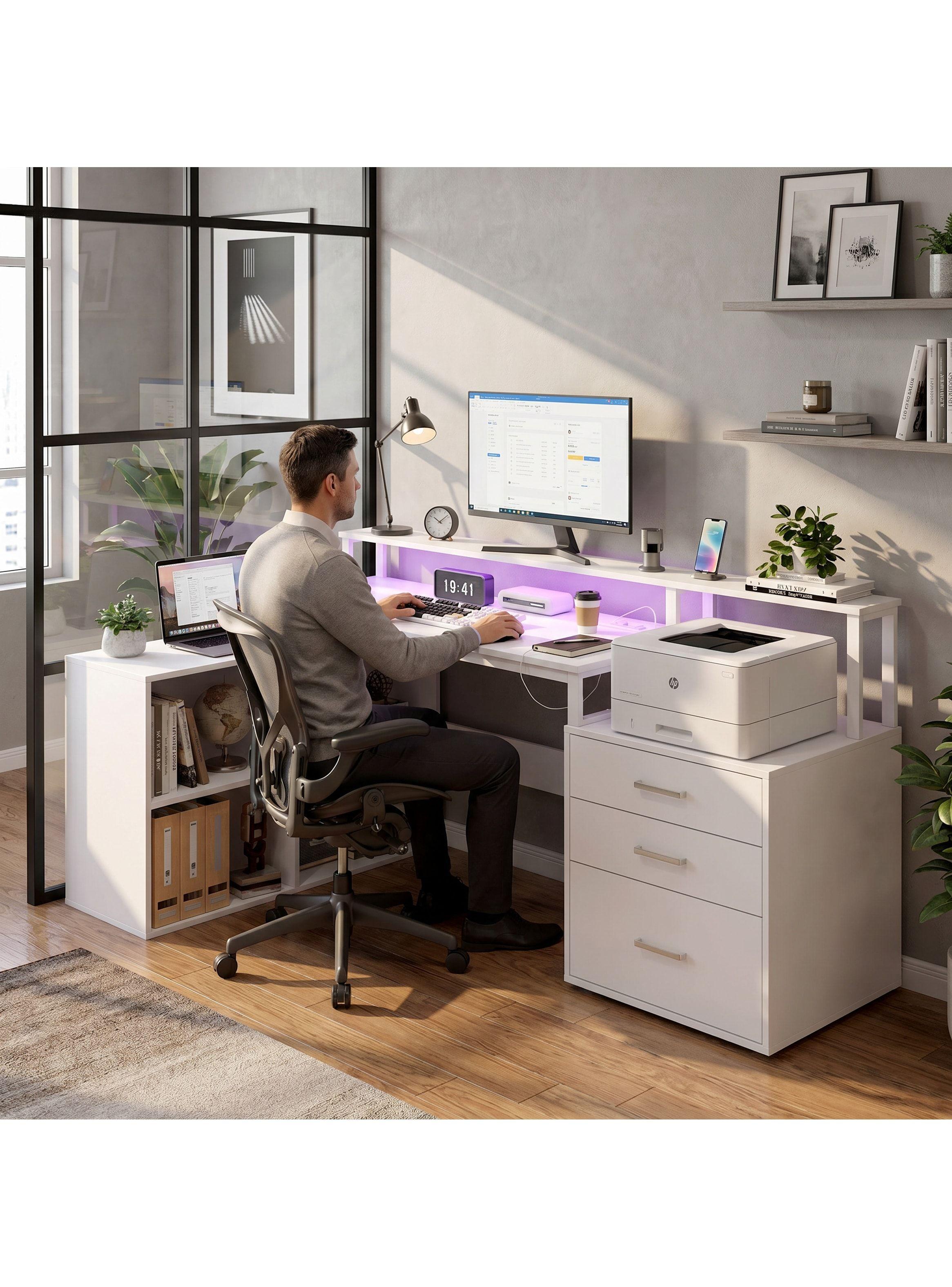 Escritorio Homeoffice Estacion Del Trabajo Con Luz Y Enchufe Color Blanco-4