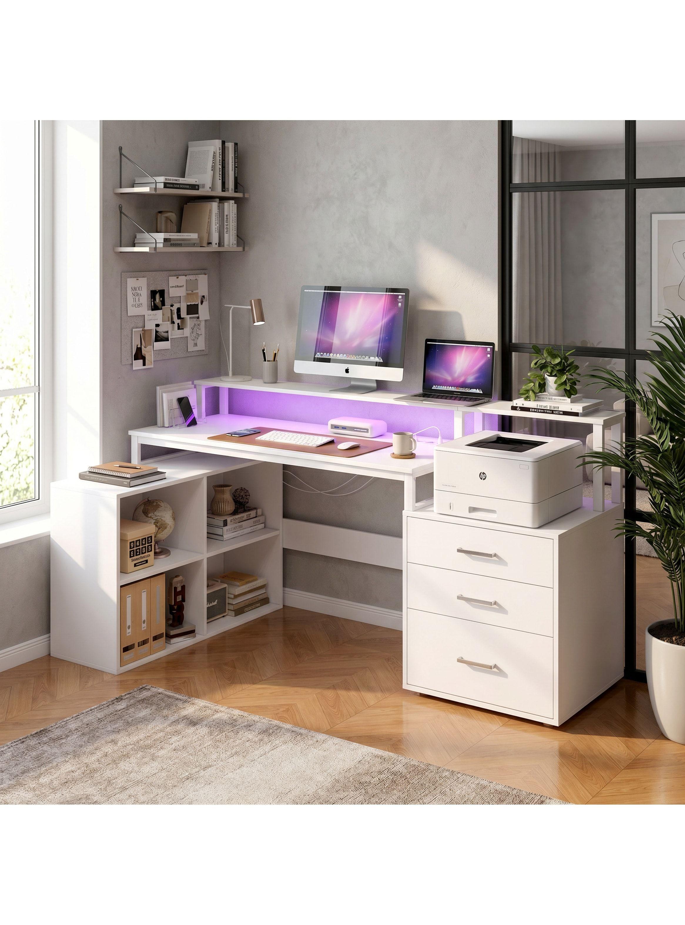 Escritorio Homeoffice Estacion Del Trabajo Con Luz Y Enchufe Color Blanco-5