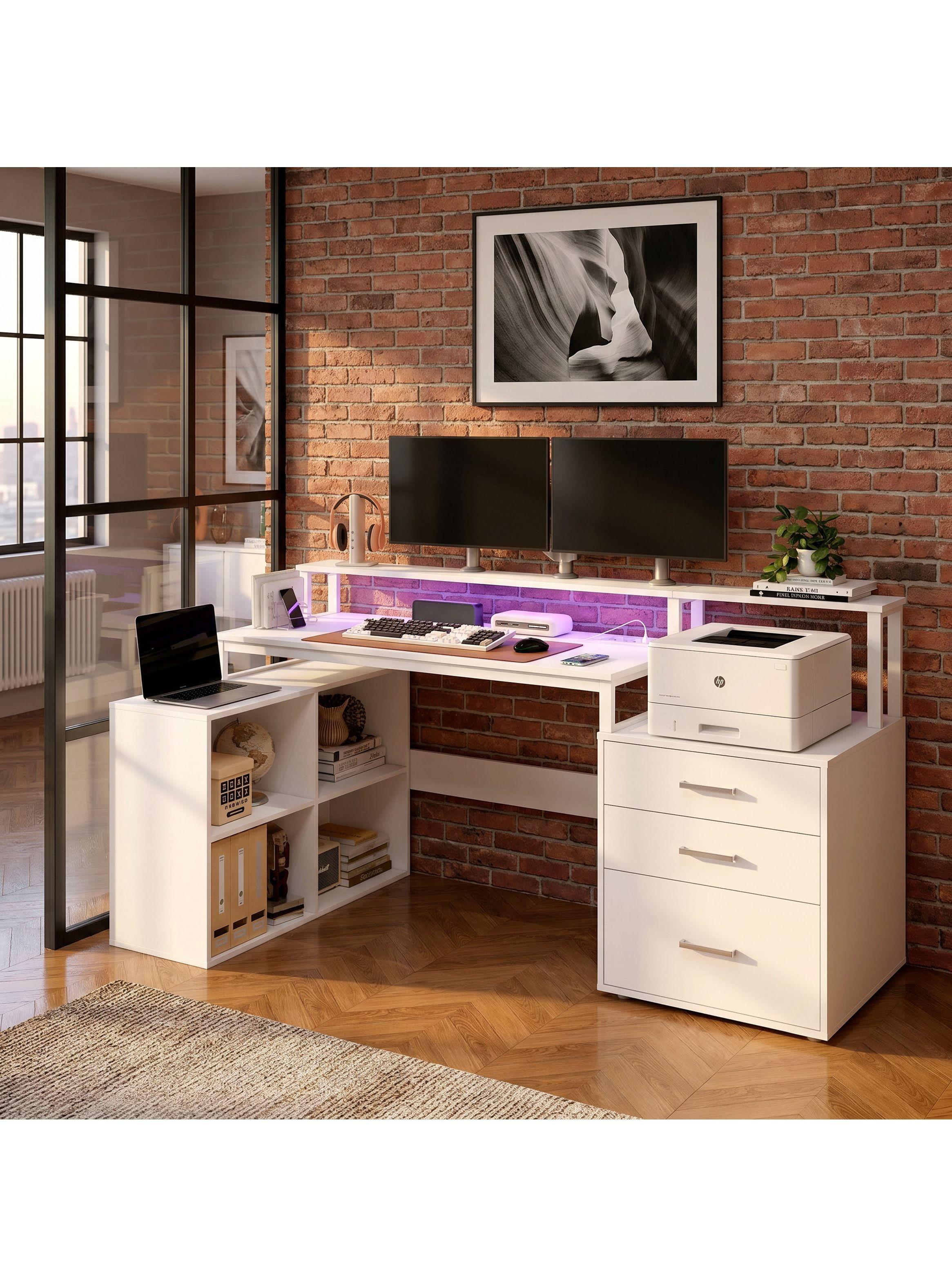 Escritorio Homeoffice Estacion Del Trabajo Con Luz Y Enchufe Color Blanco-6