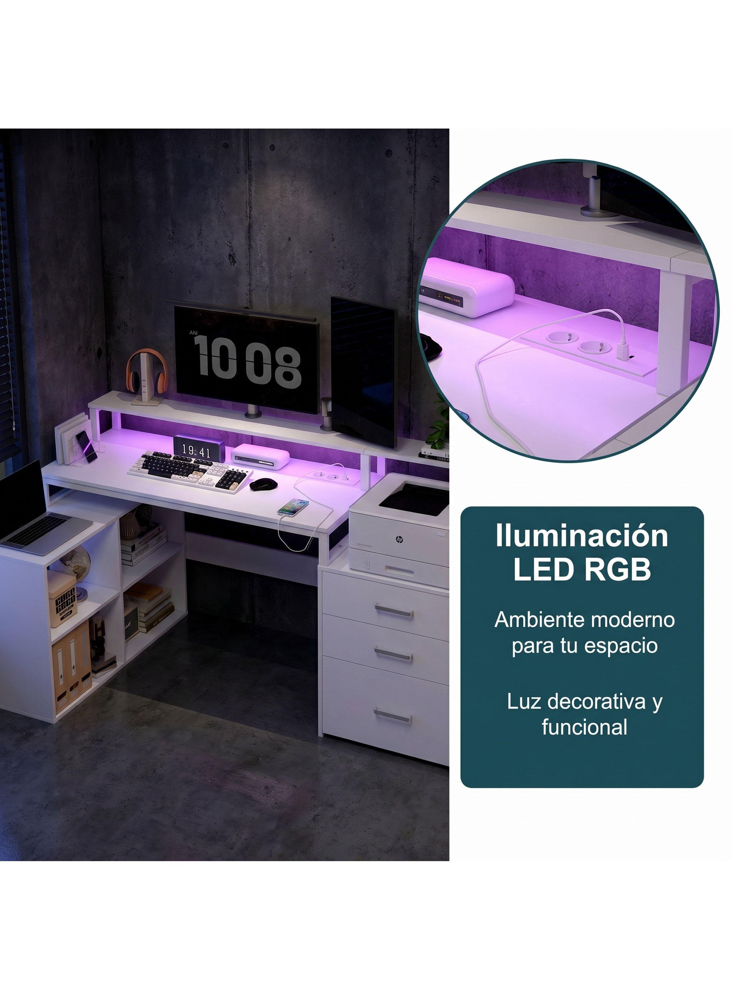Escritorio Homeoffice Estacion Del Trabajo Con Luz Y Enchufe Color Blanco-7