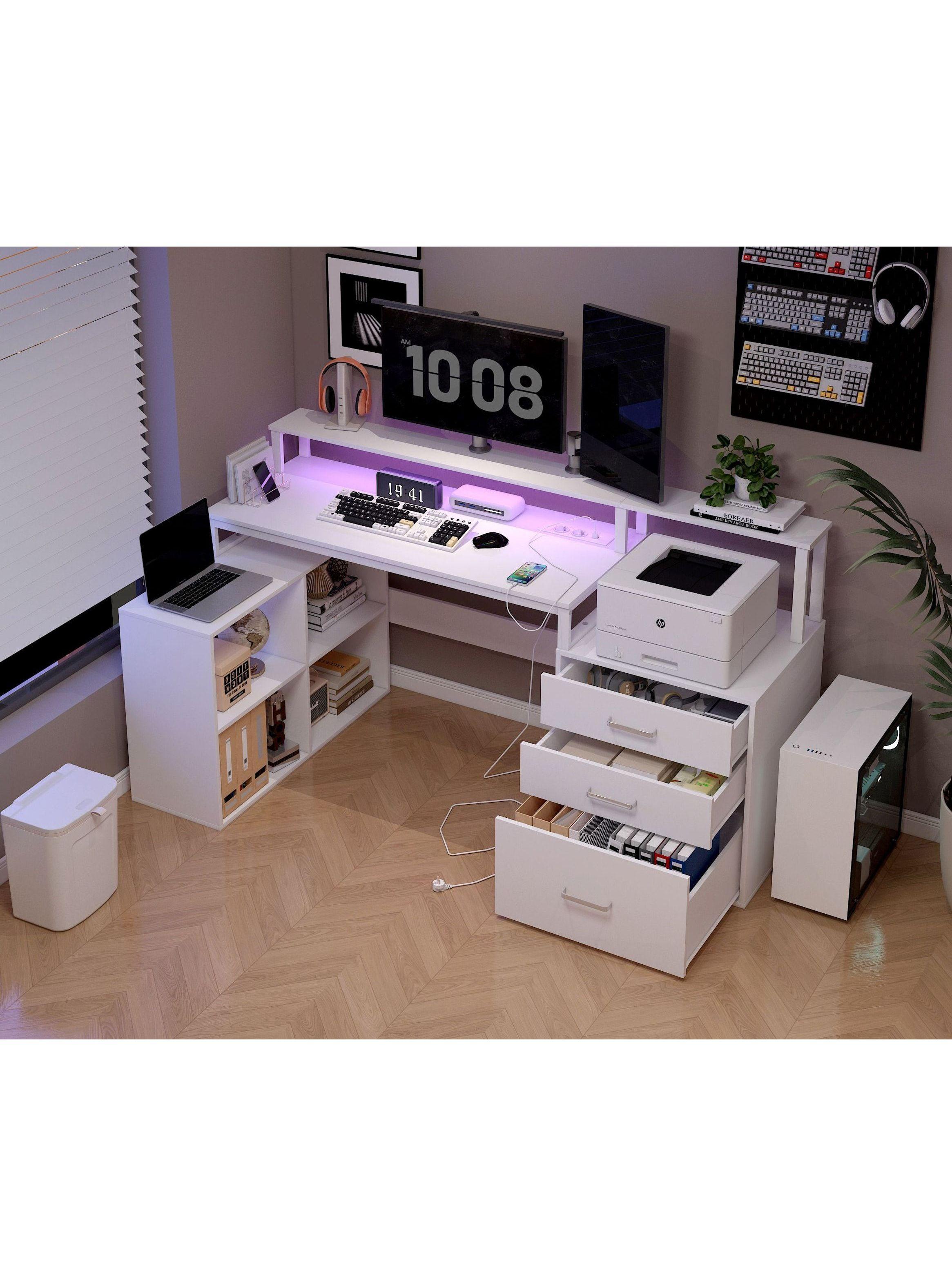 Escritorio Homeoffice Estacion Del Trabajo Con Luz Y Enchufe Color Blanco-8