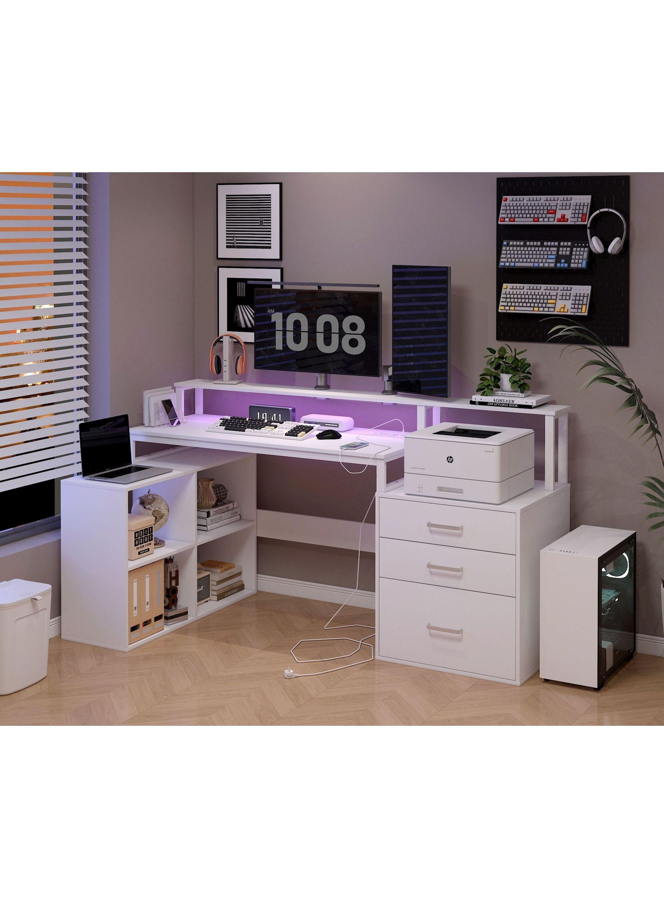 Escritorio Homeoffice Estacion Del Trabajo Con Luz Y Enchufe Color Blanco-9