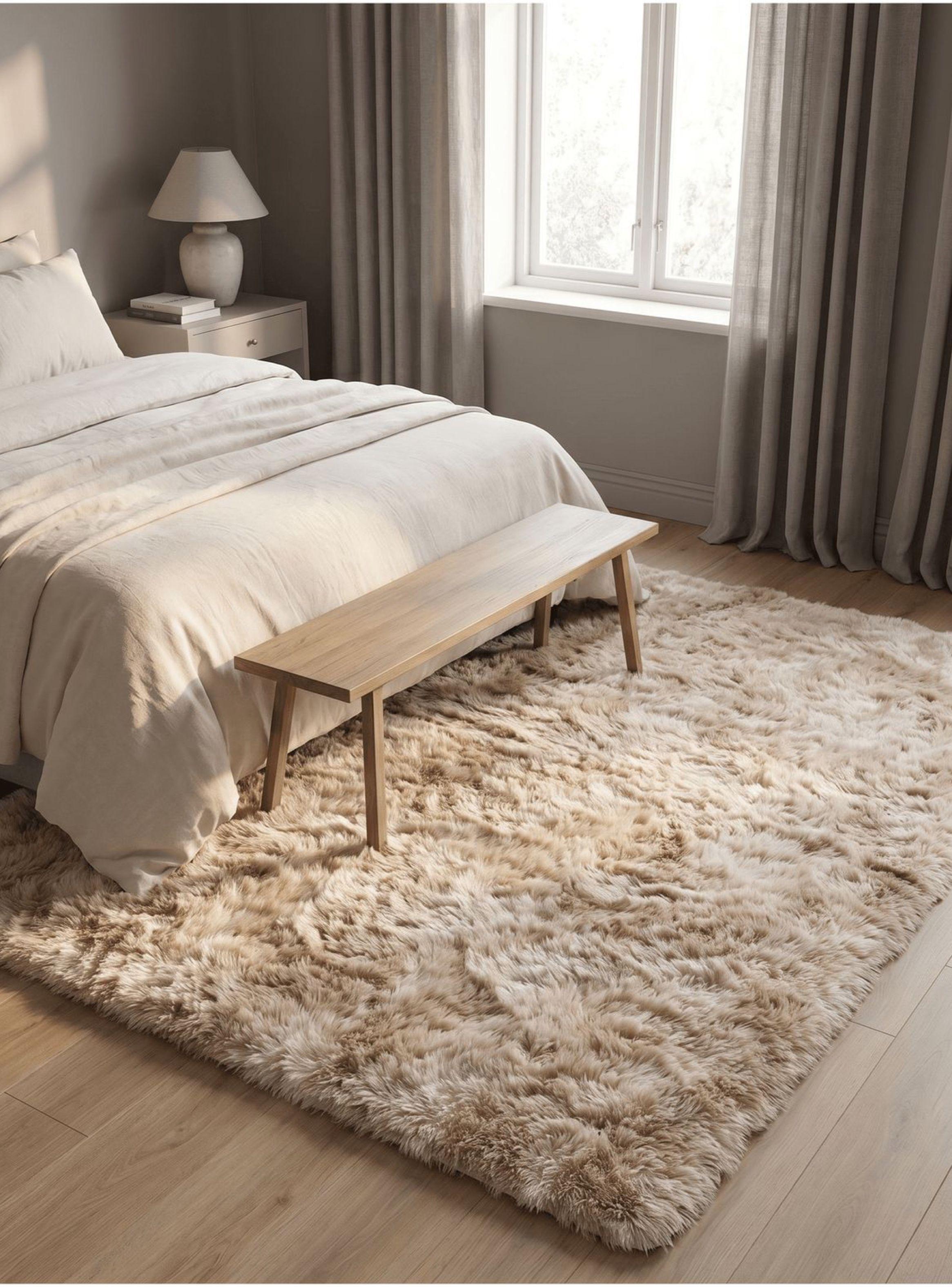 Alfombra 180x200cm Peluda Super Suave para living bajada de cama 180*200cm caqui-4