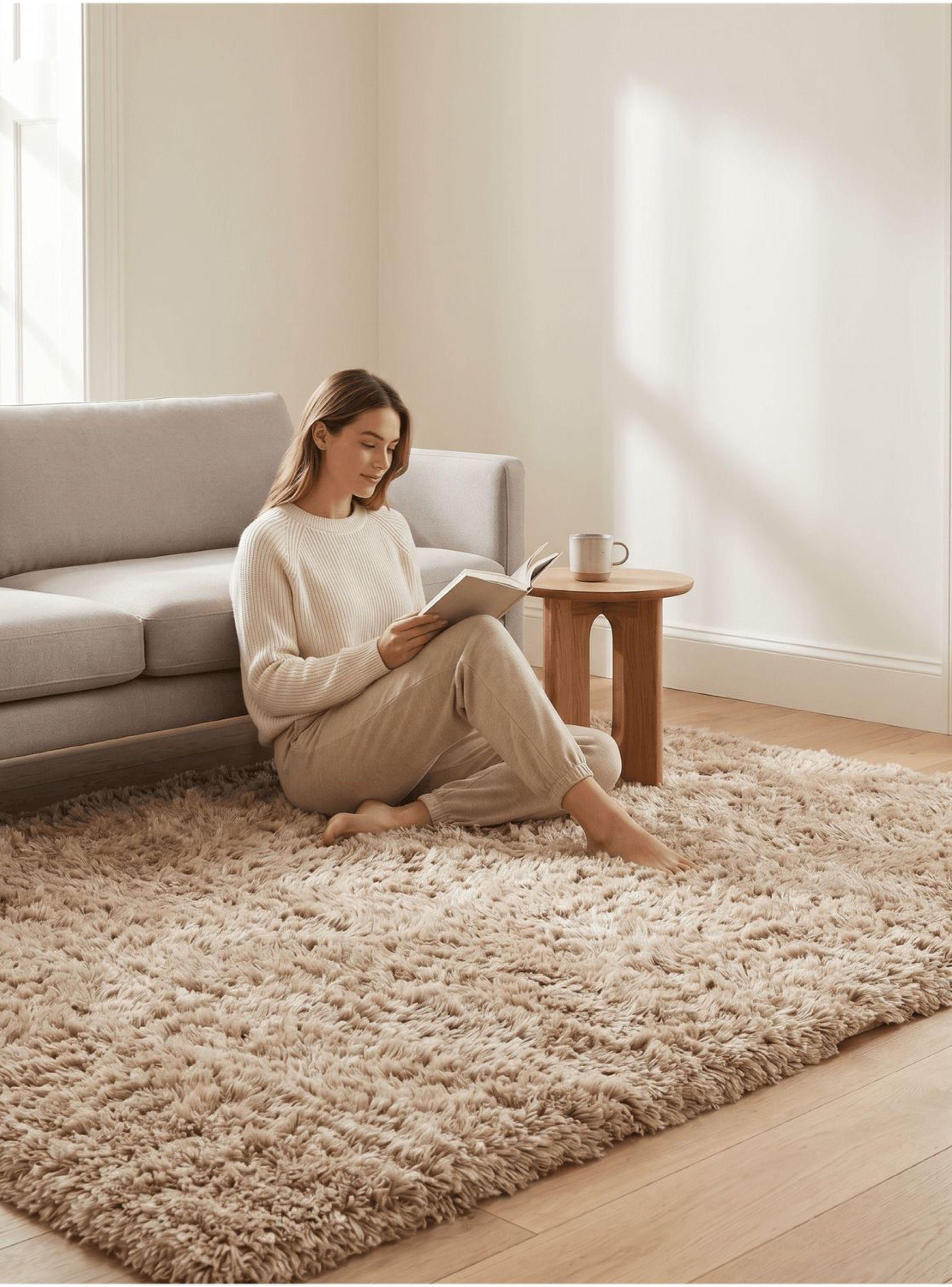 Alfombra 180x200cm Peluda Super Suave para living bajada de cama 180*200cm caqui-5