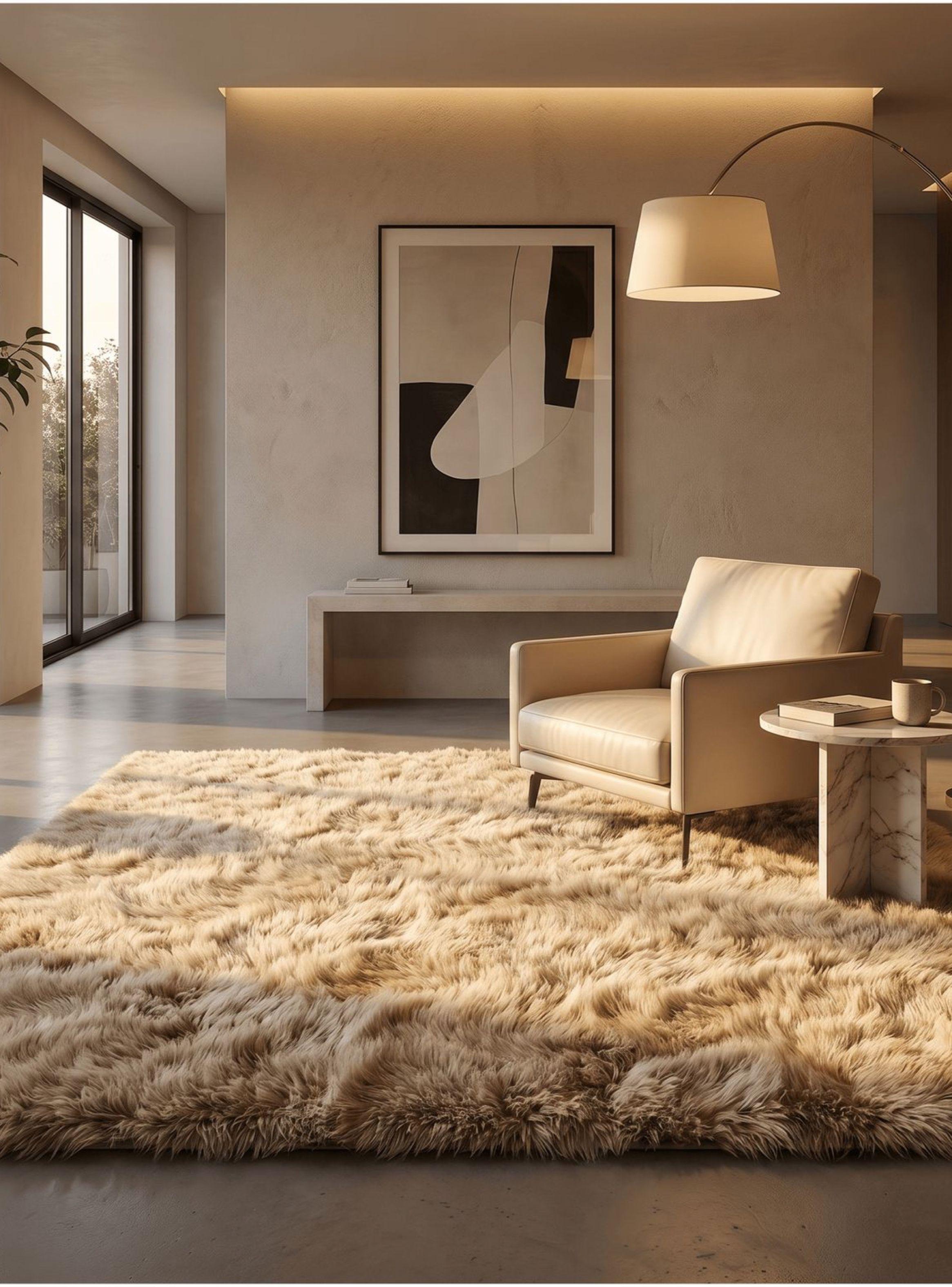Alfombra 180x200cm Peluda Super Suave para living bajada de cama 180*200cm caqui-6